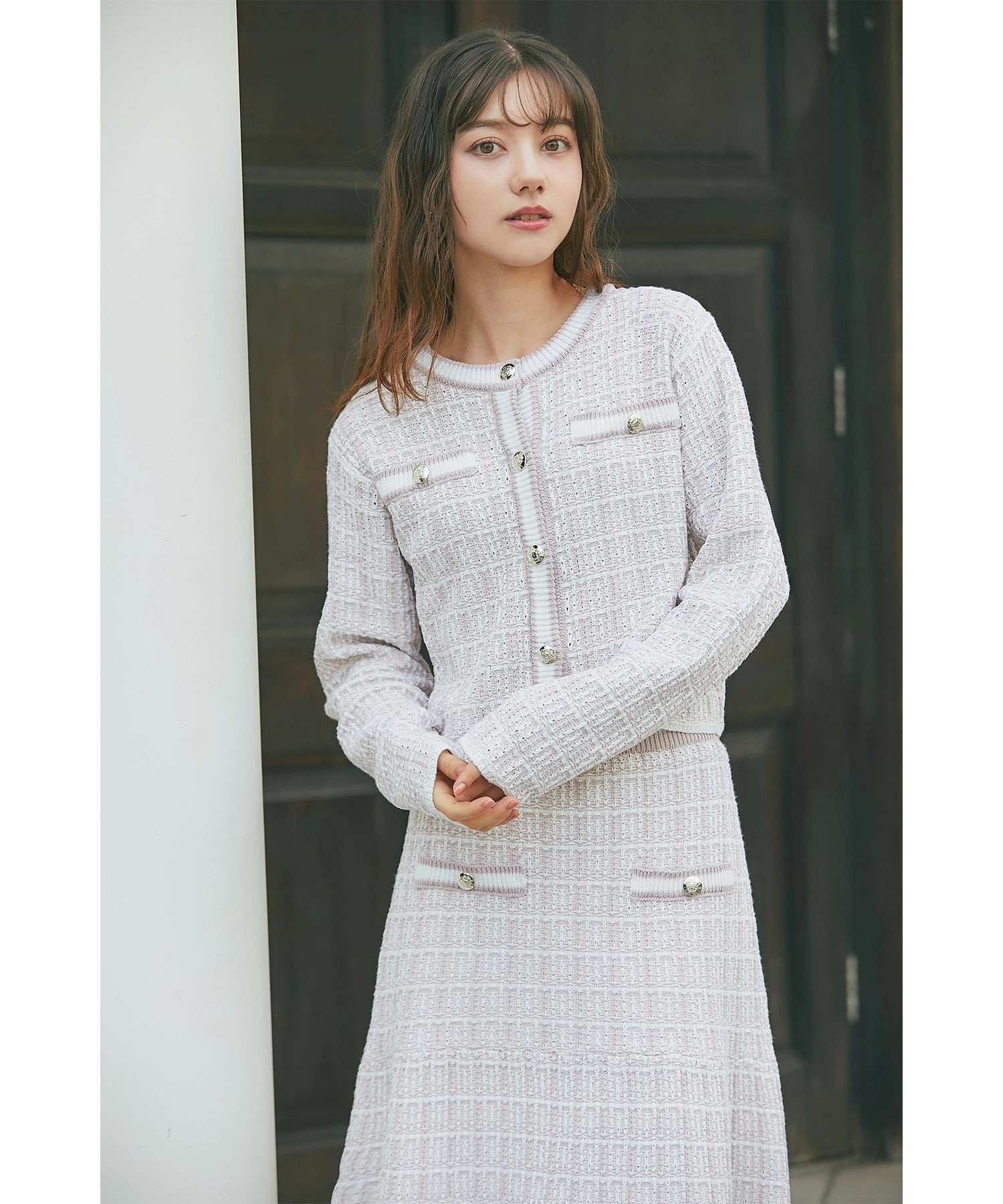 トッコクローゼット tocco closet 飾りポケット装飾ツイード風ニットミニスカート ピンク