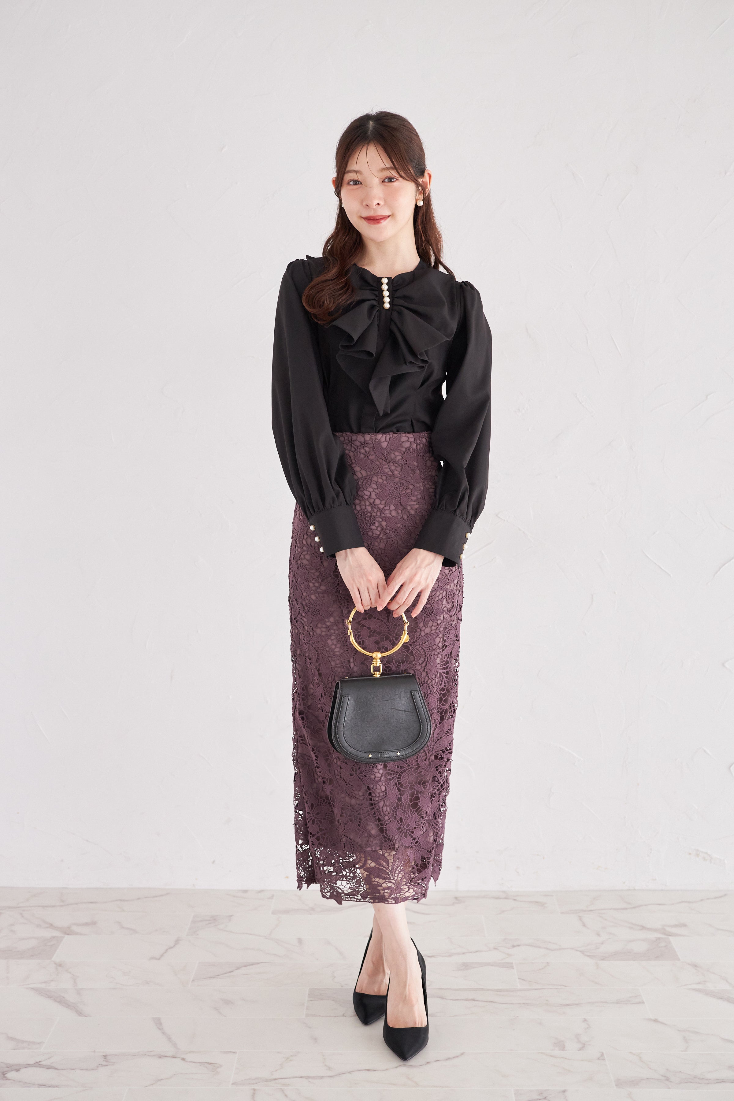 トッコクローゼット tocco closet フラワーモチーフレースタイトスカート パープル