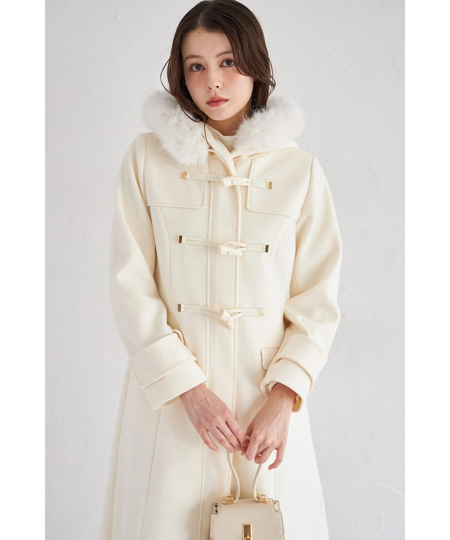 トッコクローゼット tocco closet 取り外し可能なファー付きフィット＆フレアシルエットダッフルコート ホワイト