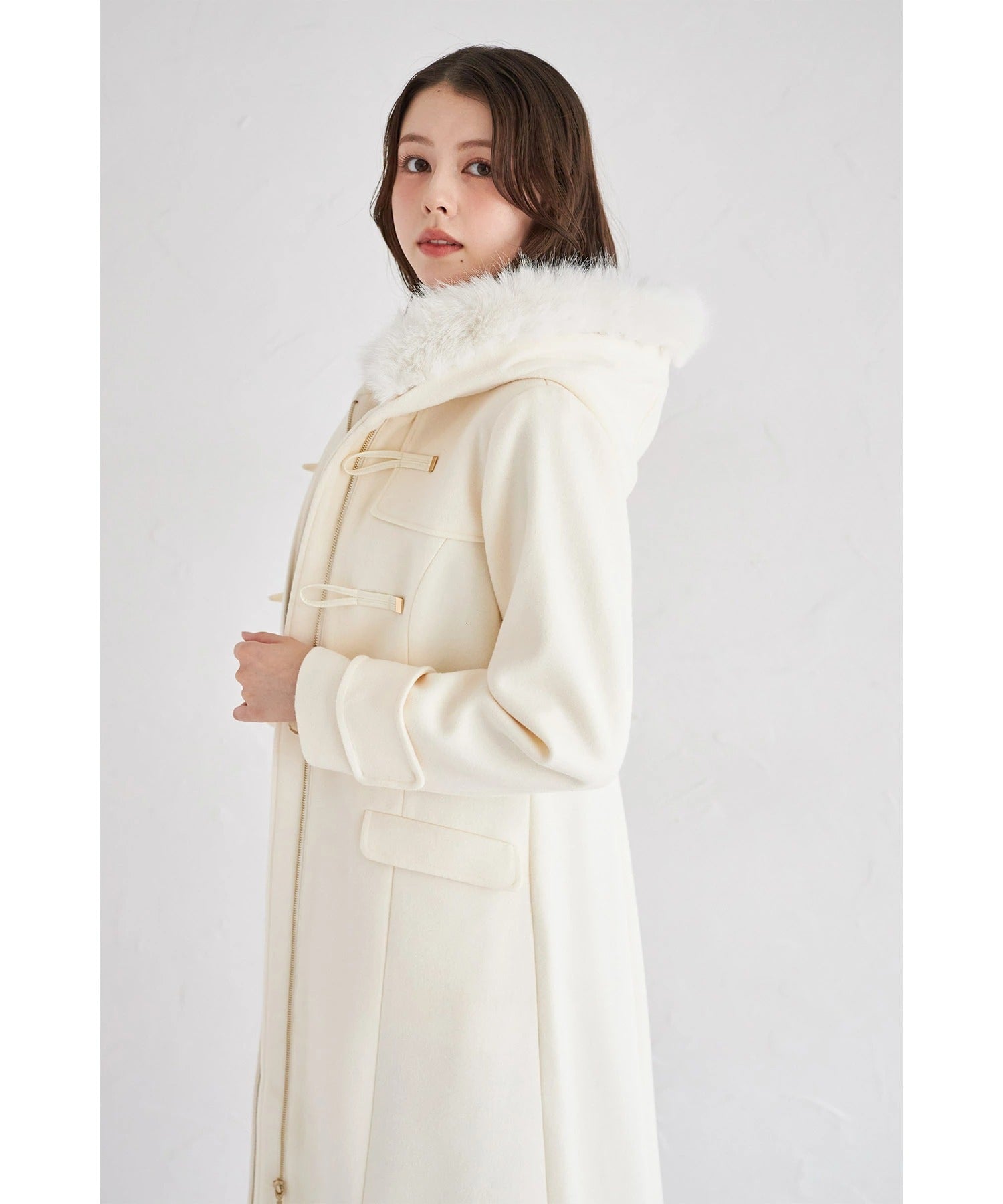 トッコクローゼット tocco closet 取り外し可能なファー付きフィット＆フレアシルエットダッフルコート ホワイト