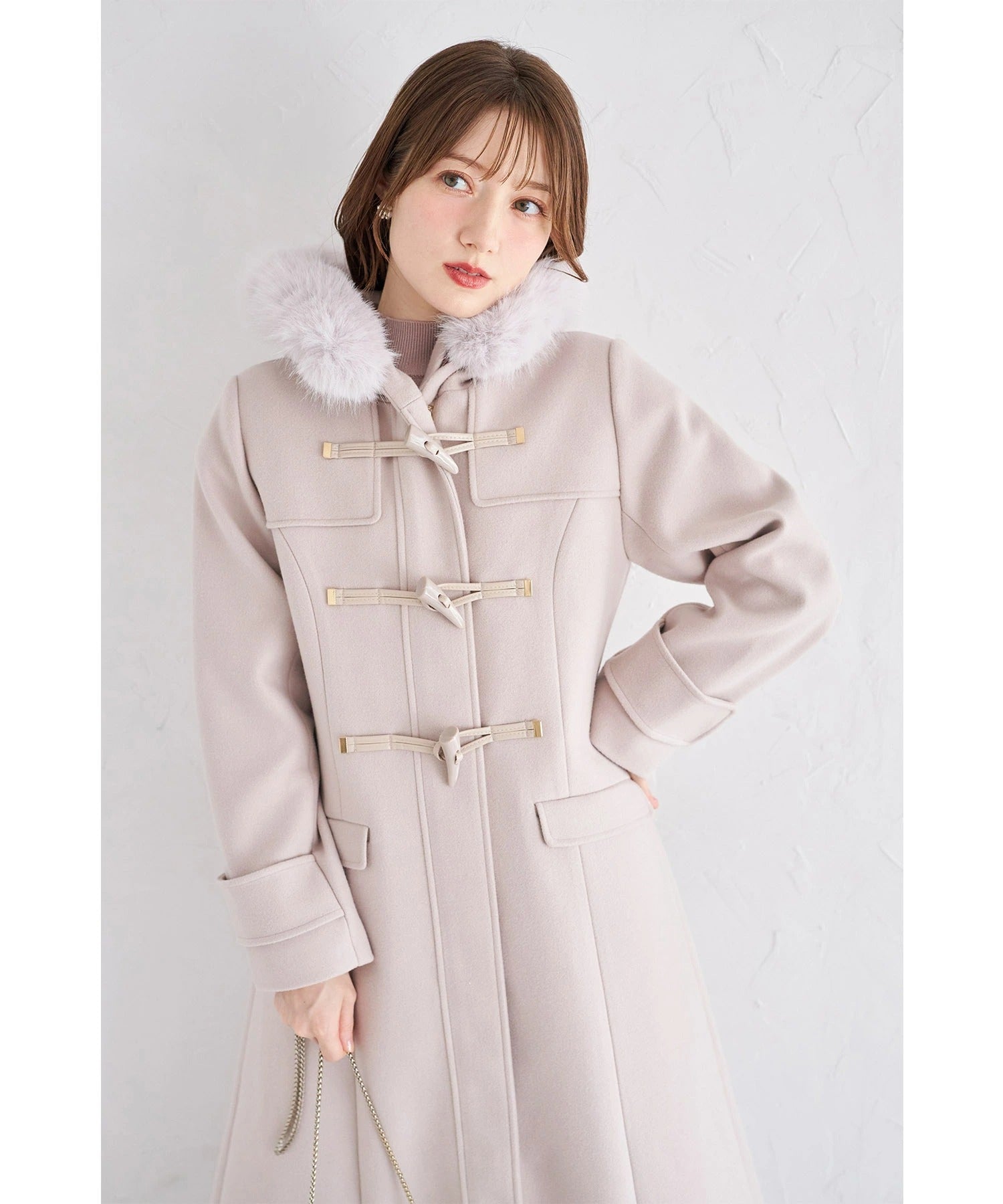 トッコクローゼット tocco closet 取り外し可能なファー付きフィット＆フレアシルエットダッフルコート ピンク