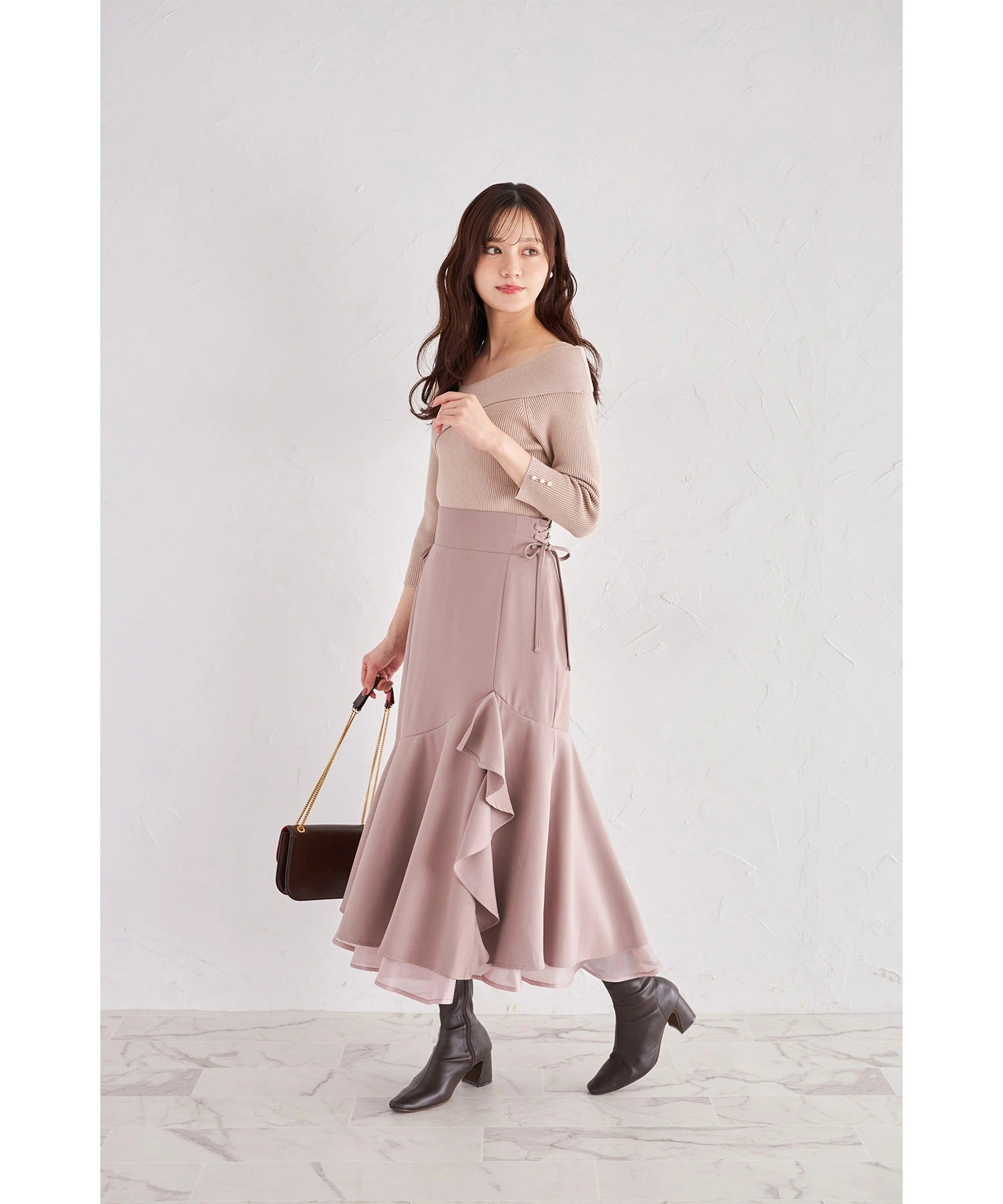 トッコクローゼット tocco closet サイドレースアップアシメラッフルフリルスカート ピンク