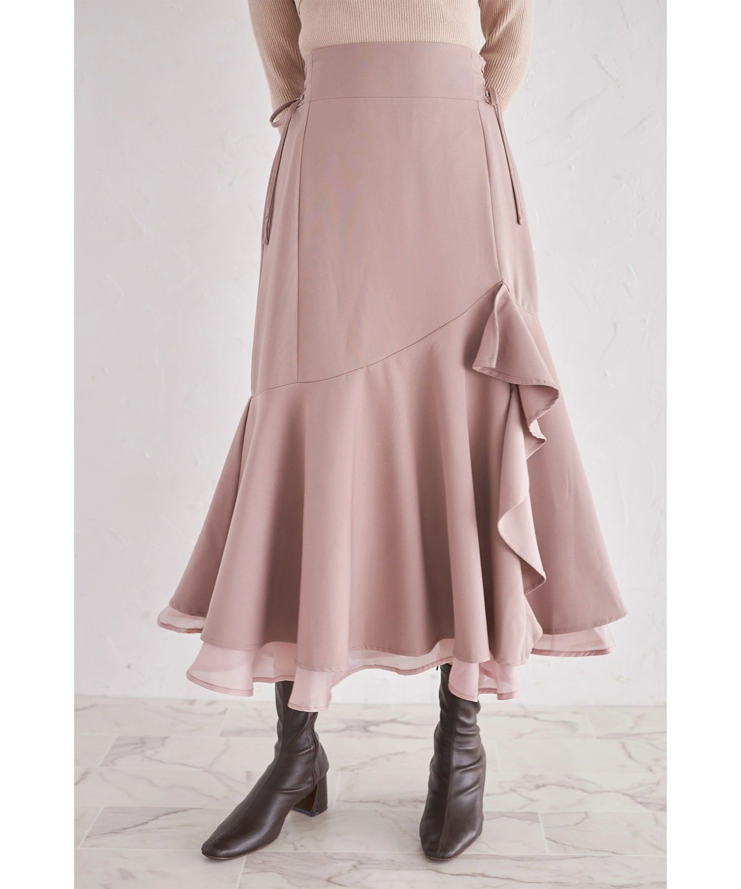 トッコクローゼット tocco closet サイドレースアップアシメラッフルフリルスカート ピンク