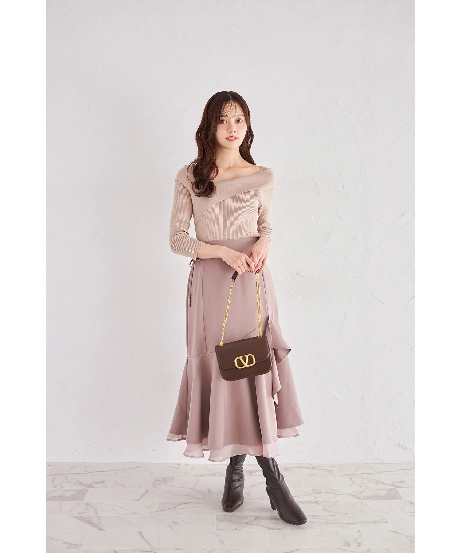 トッコクローゼット tocco closet サイドレースアップアシメラッフルフリルスカート ピンク
