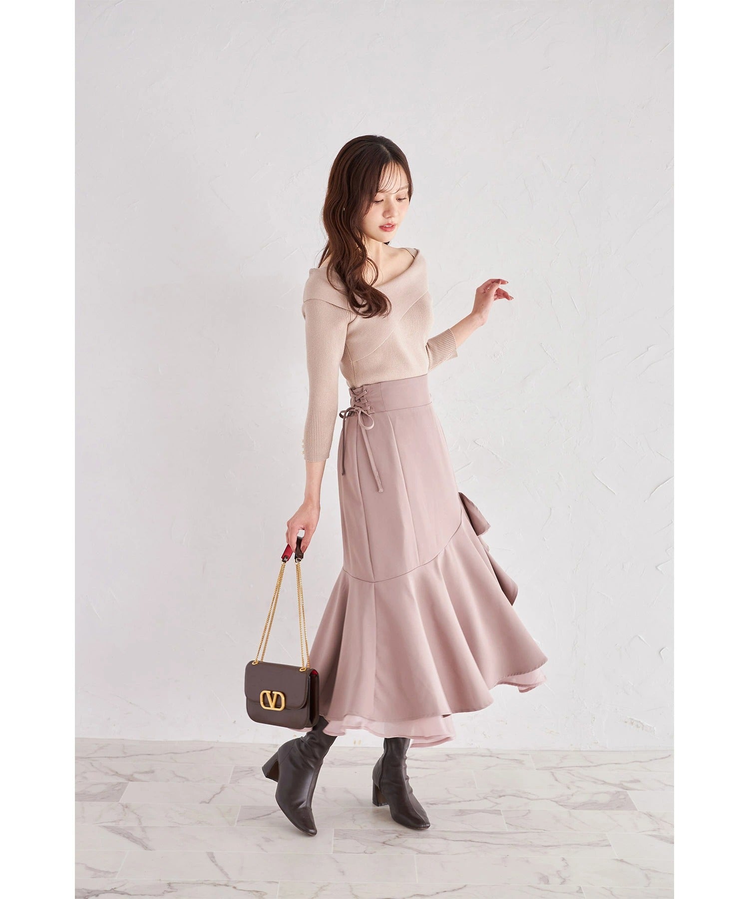 トッコクローゼット tocco closet サイドレースアップアシメラッフルフリルスカート ピンク