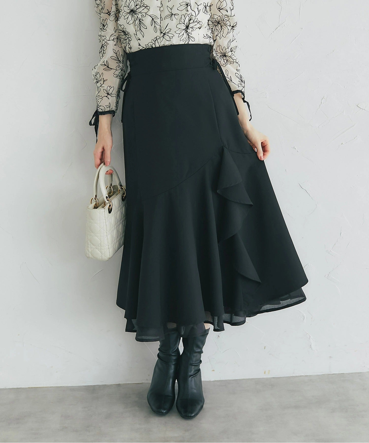 トッコクローゼット tocco closet サイドレースアップアシメラッフルフリルスカート ブラック