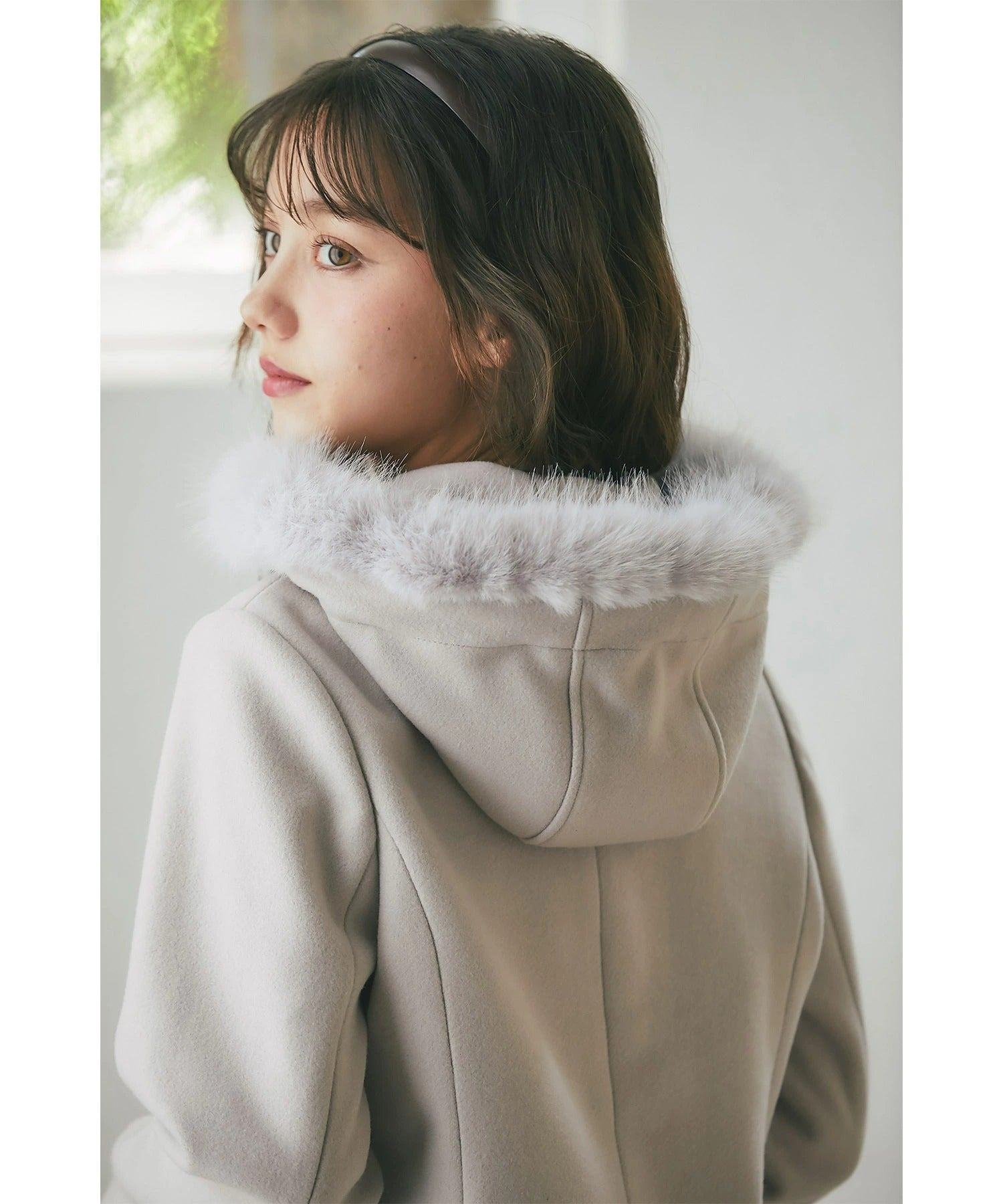 トッコクローゼット tocco closet 取り外し可能なファー付きビジュー装飾ショートコート ピンク