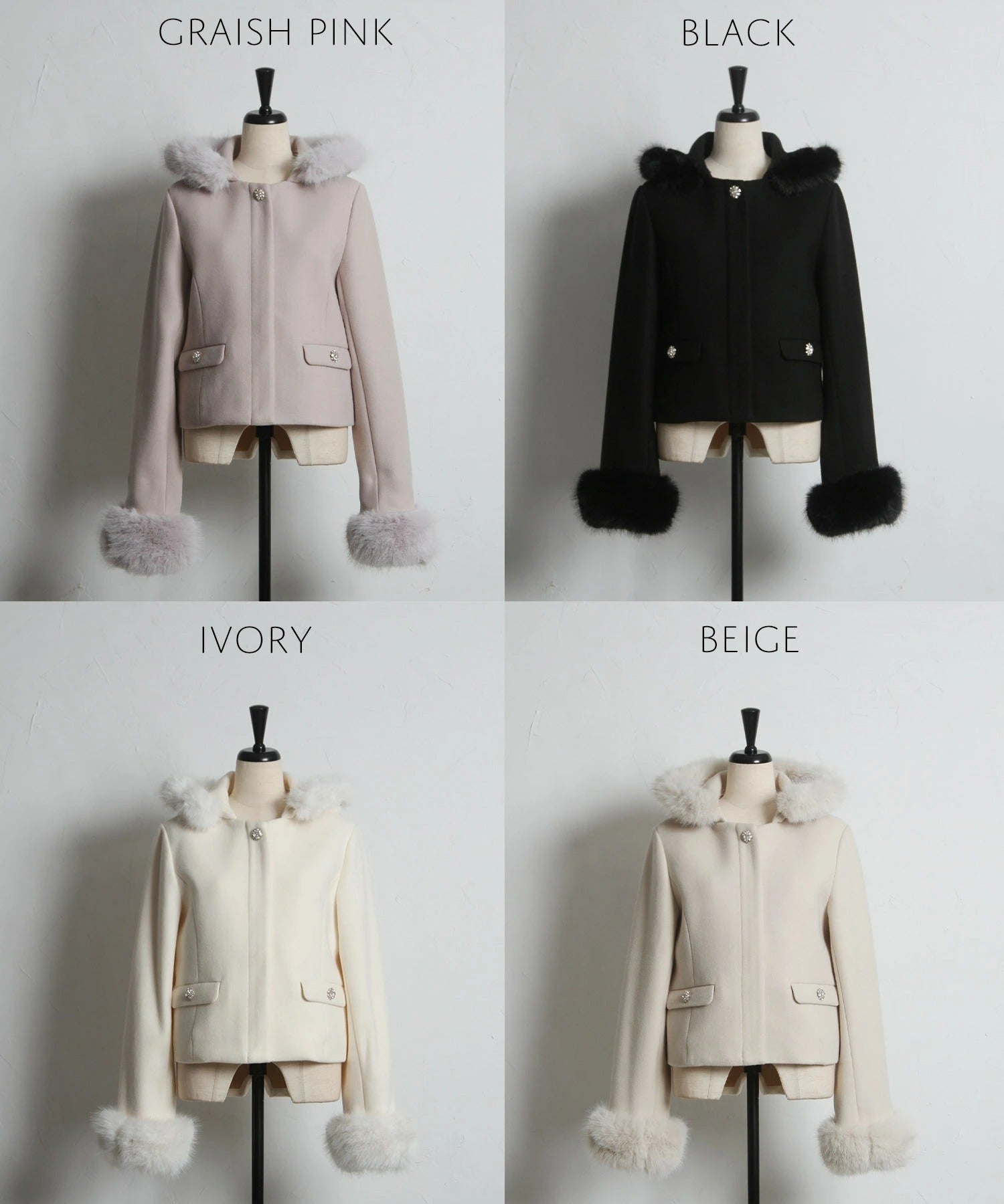 トッコクローゼット tocco closet 取り外し可能なファー付きビジュー装飾ショートコート ピンク