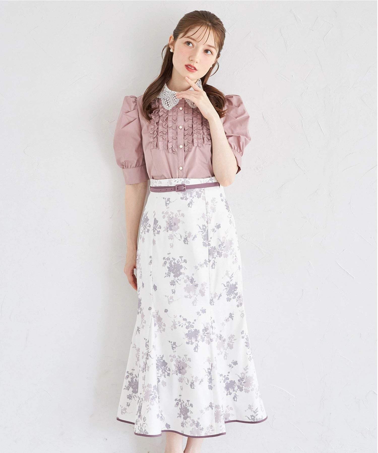 トッコクローゼット tocco closet ベルト付きシャドーフラワーマーメイドスカート ピンク