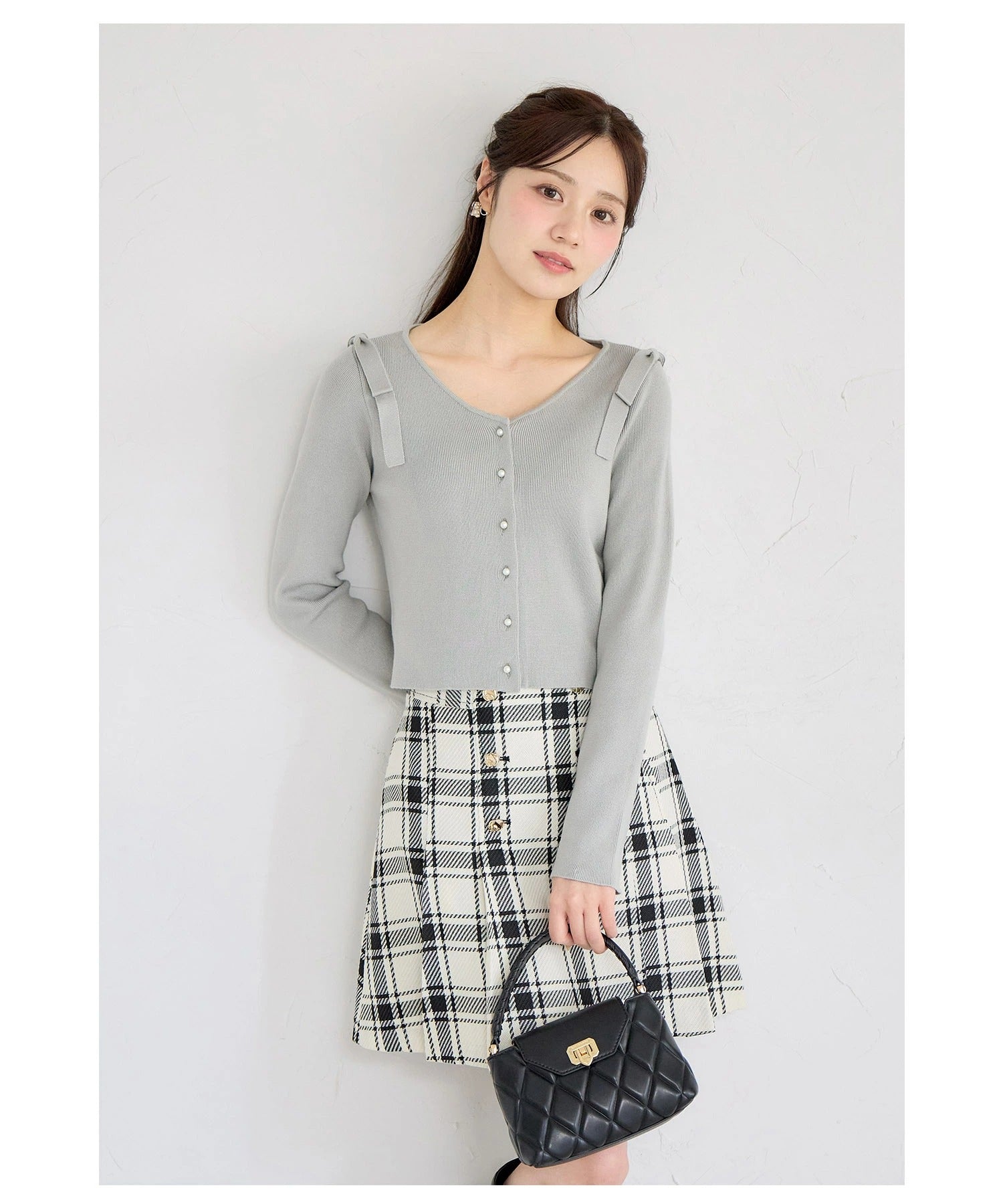 トッコクローゼット tocco closet 2WAYファー付き肩リボンニットカーディガン グレー