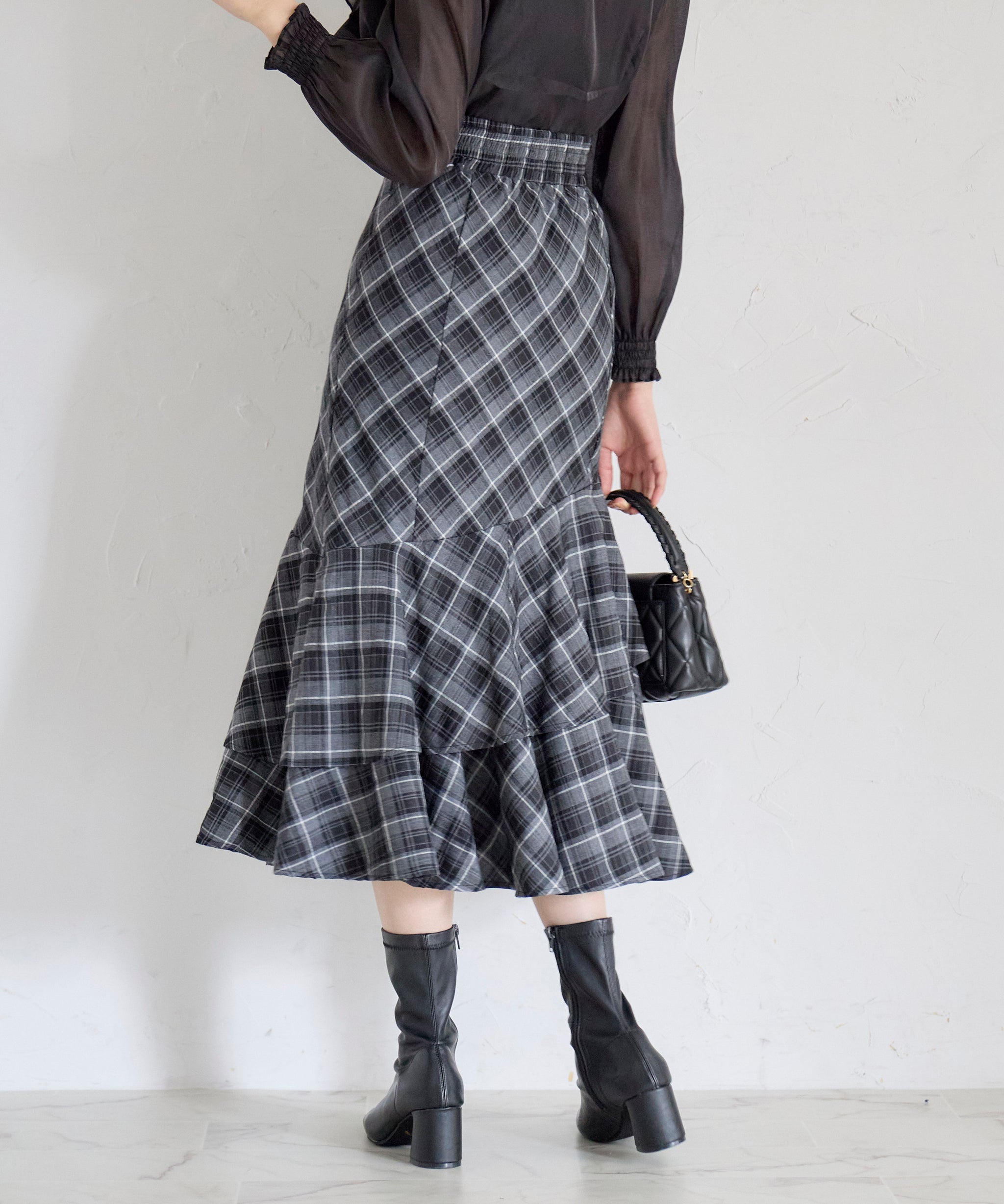 トッコクローゼット tocco closet チェック柄ラッフルフリルスカート ブラック