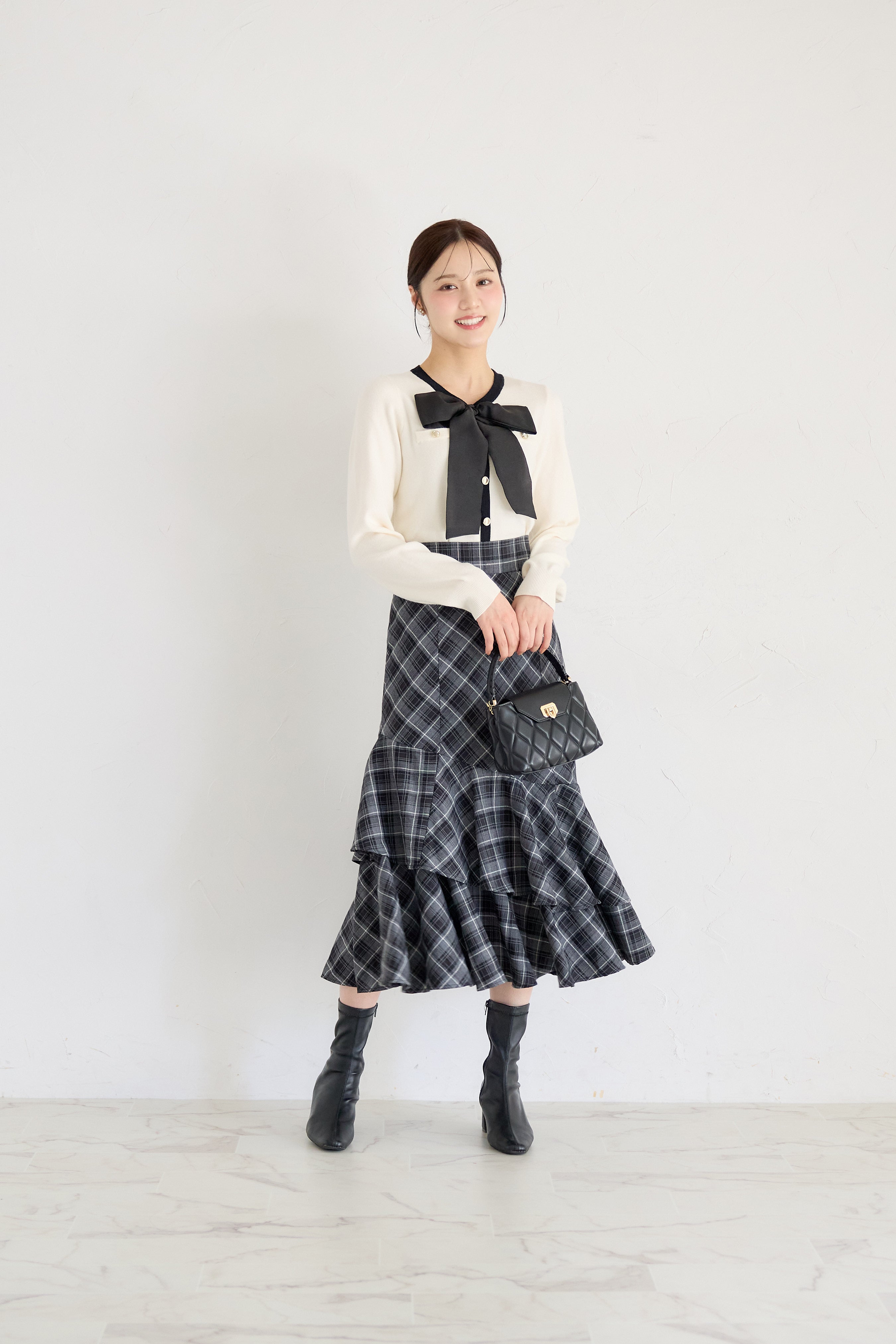 トッコクローゼット tocco closet チェック柄ラッフルフリルスカート ブラック