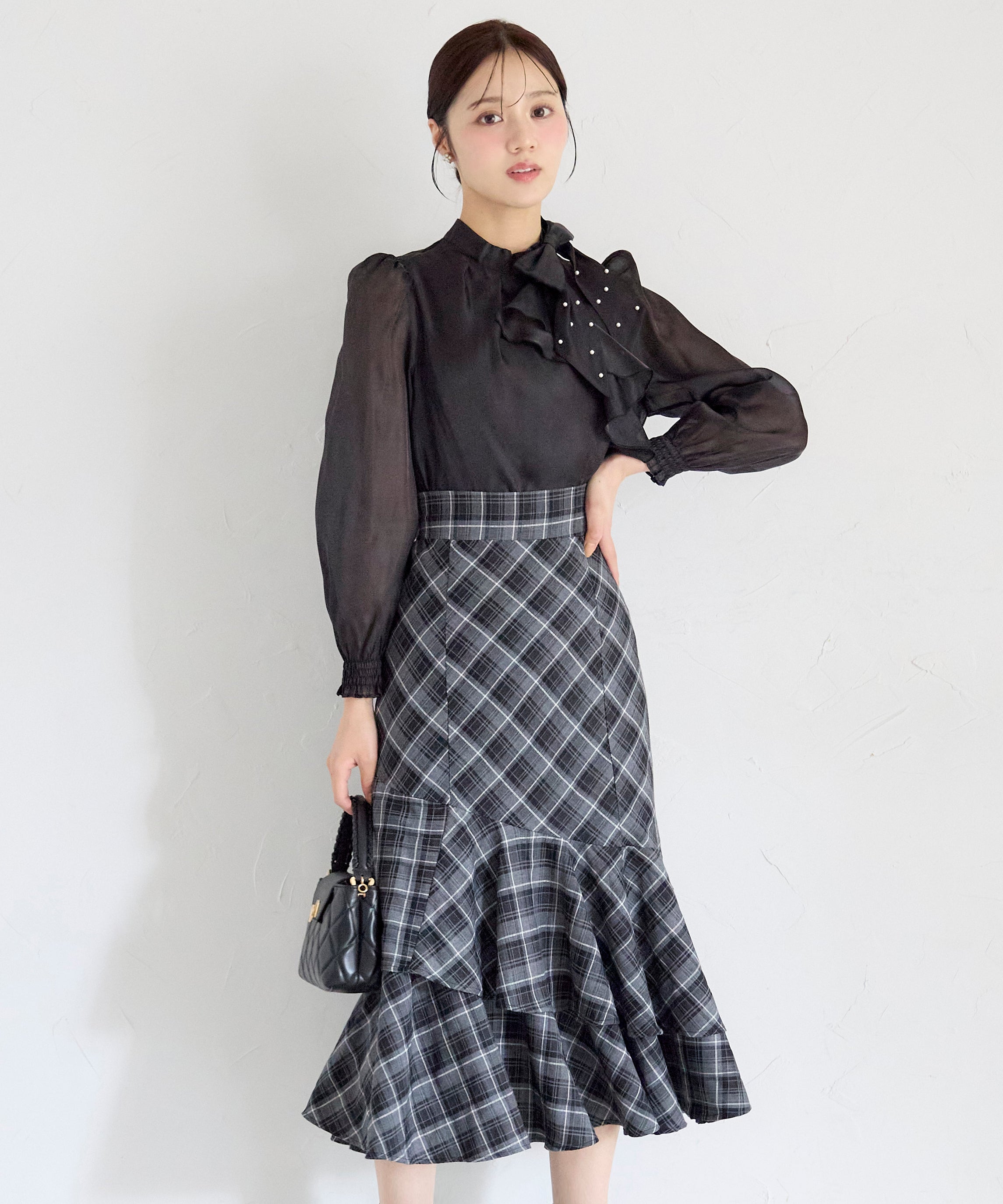 トッコクローゼット tocco closet チェック柄ラッフルフリルスカート ブラック