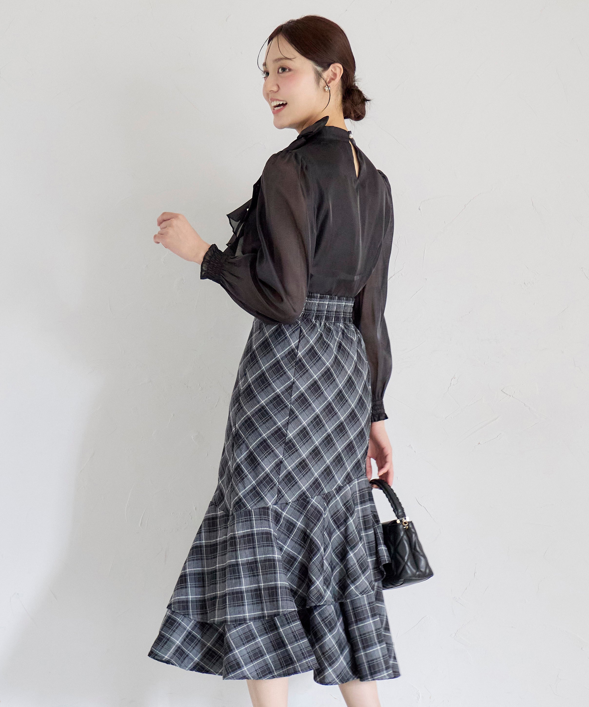 トッコクローゼット tocco closet チェック柄ラッフルフリルスカート ブラック
