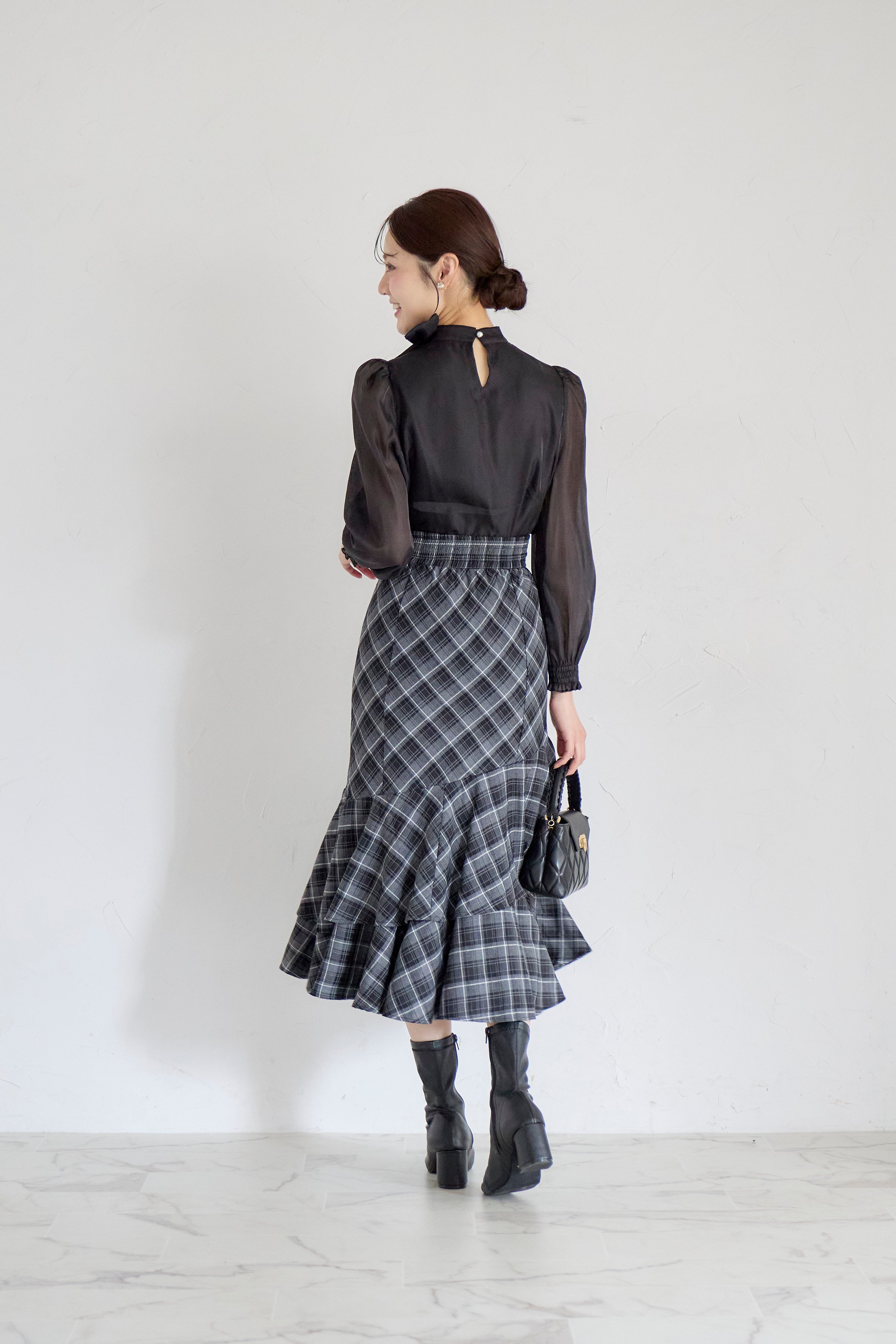 トッコクローゼット tocco closet チェック柄ラッフルフリルスカート ブラック