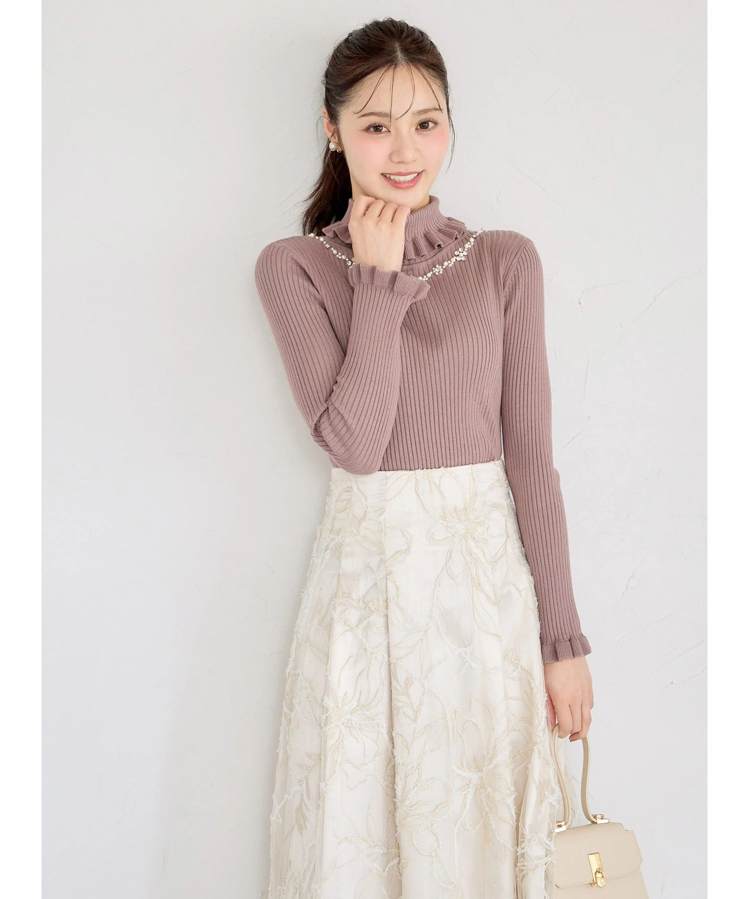 トッコクローゼット tocco closet バックレースアップモールレースタックフレアスカート ホワイト