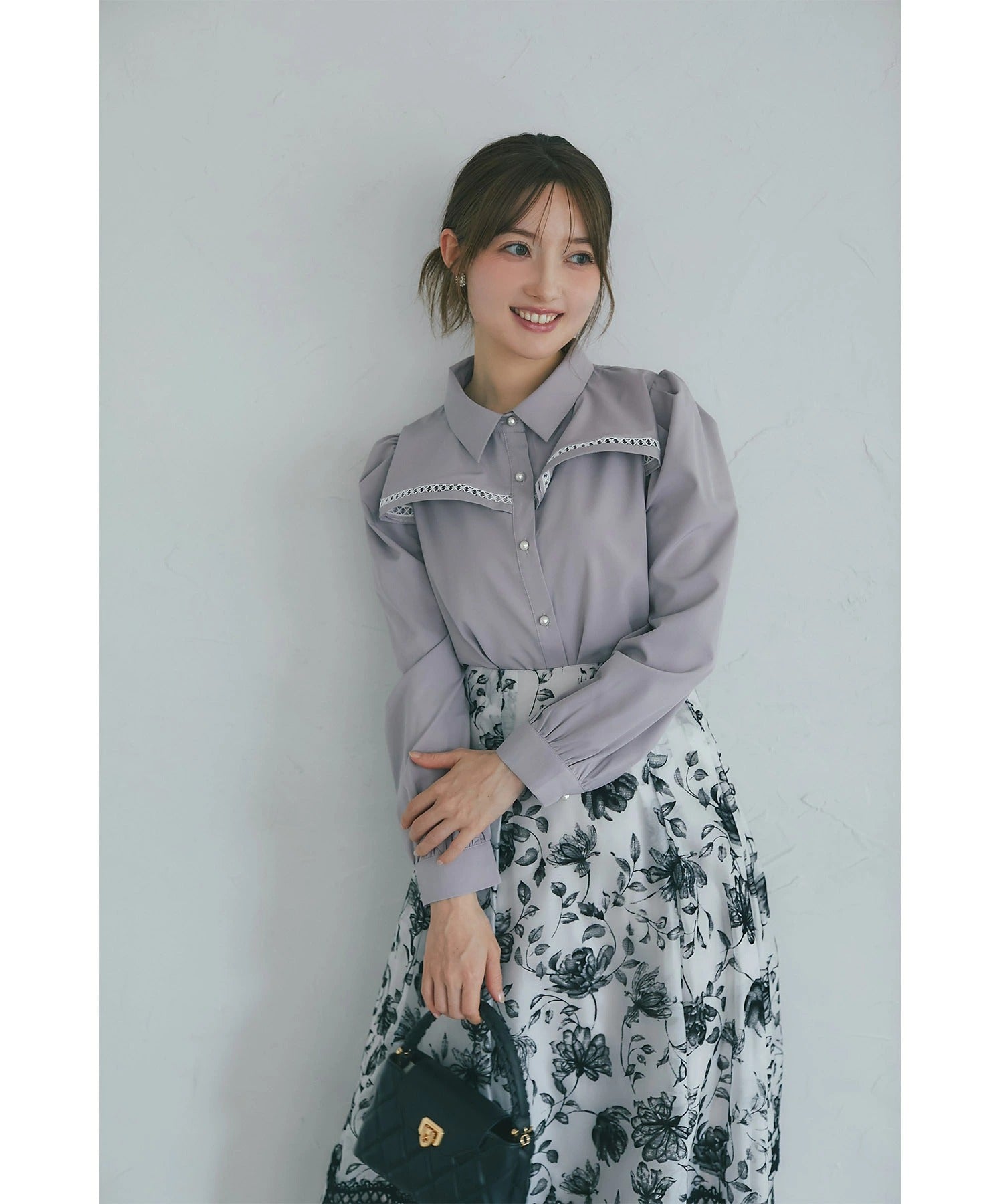 トッコクローゼット tocco closet 2WAYボウタイリボン付きヨークラインレース切り替えブラウス グレー