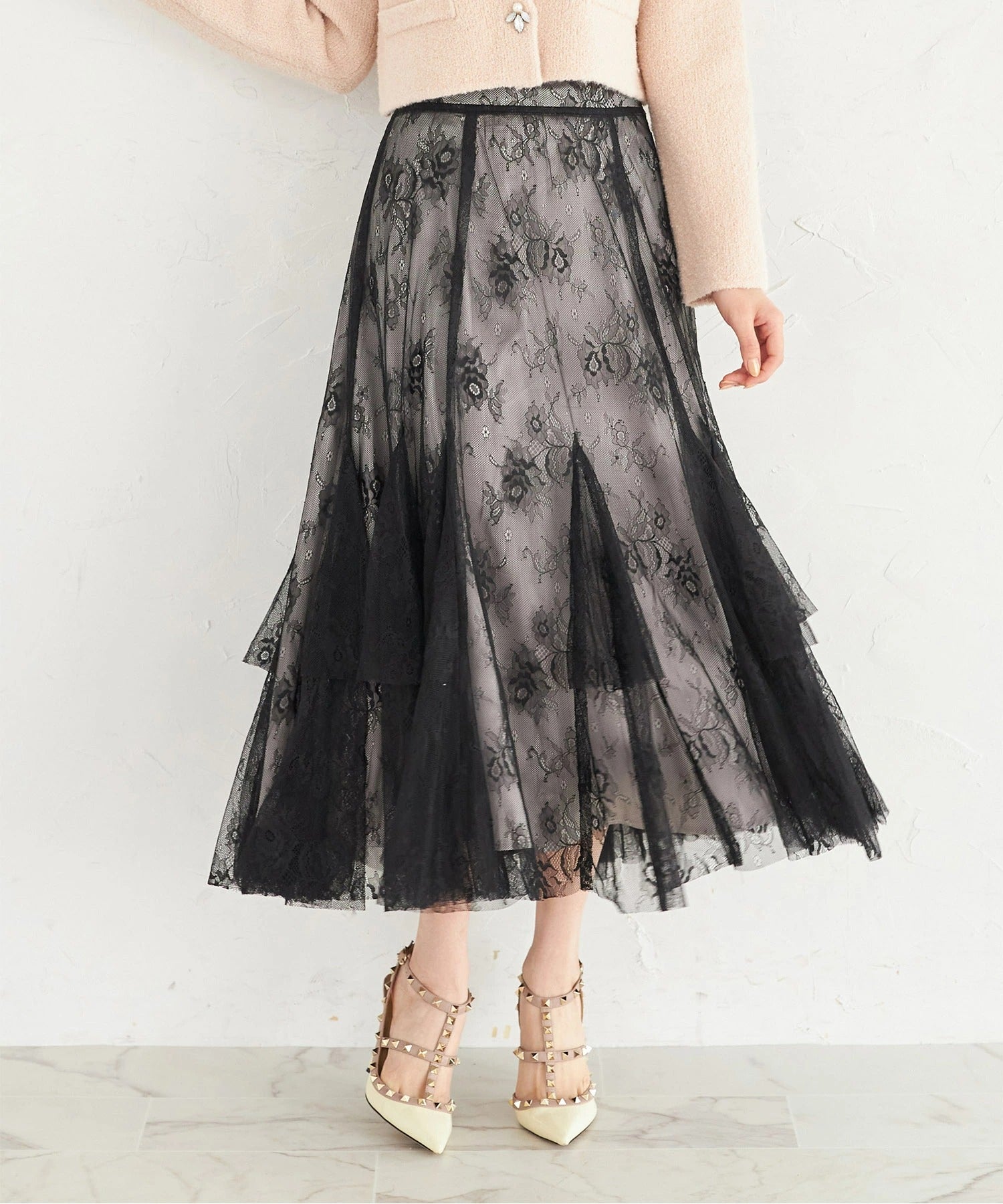 トッコクローゼット tocco closet バックレースアップチュールレースティアードスカート? ブラック