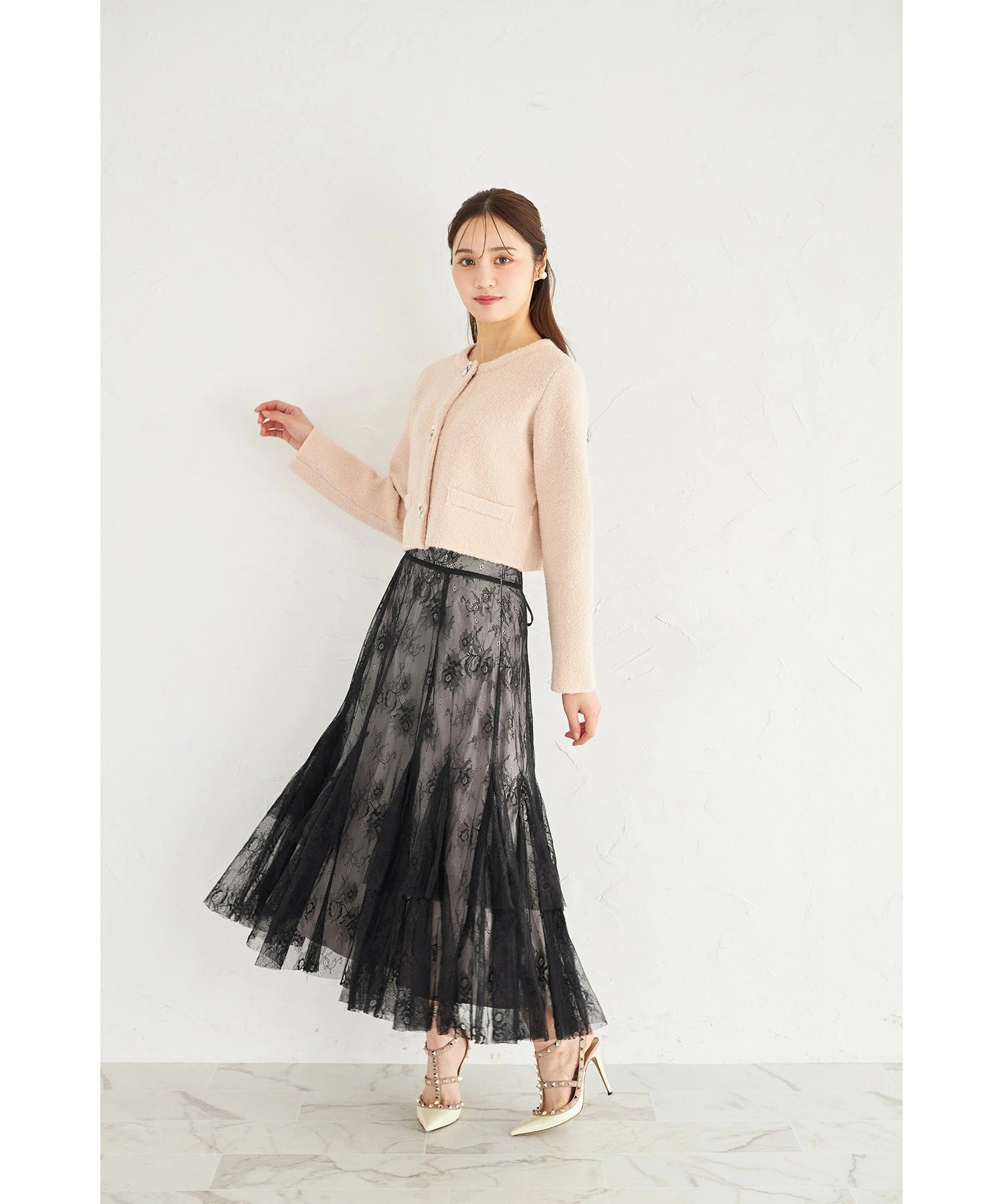 トッコクローゼット tocco closet バックレースアップチュールレースティアードスカート? ブラック