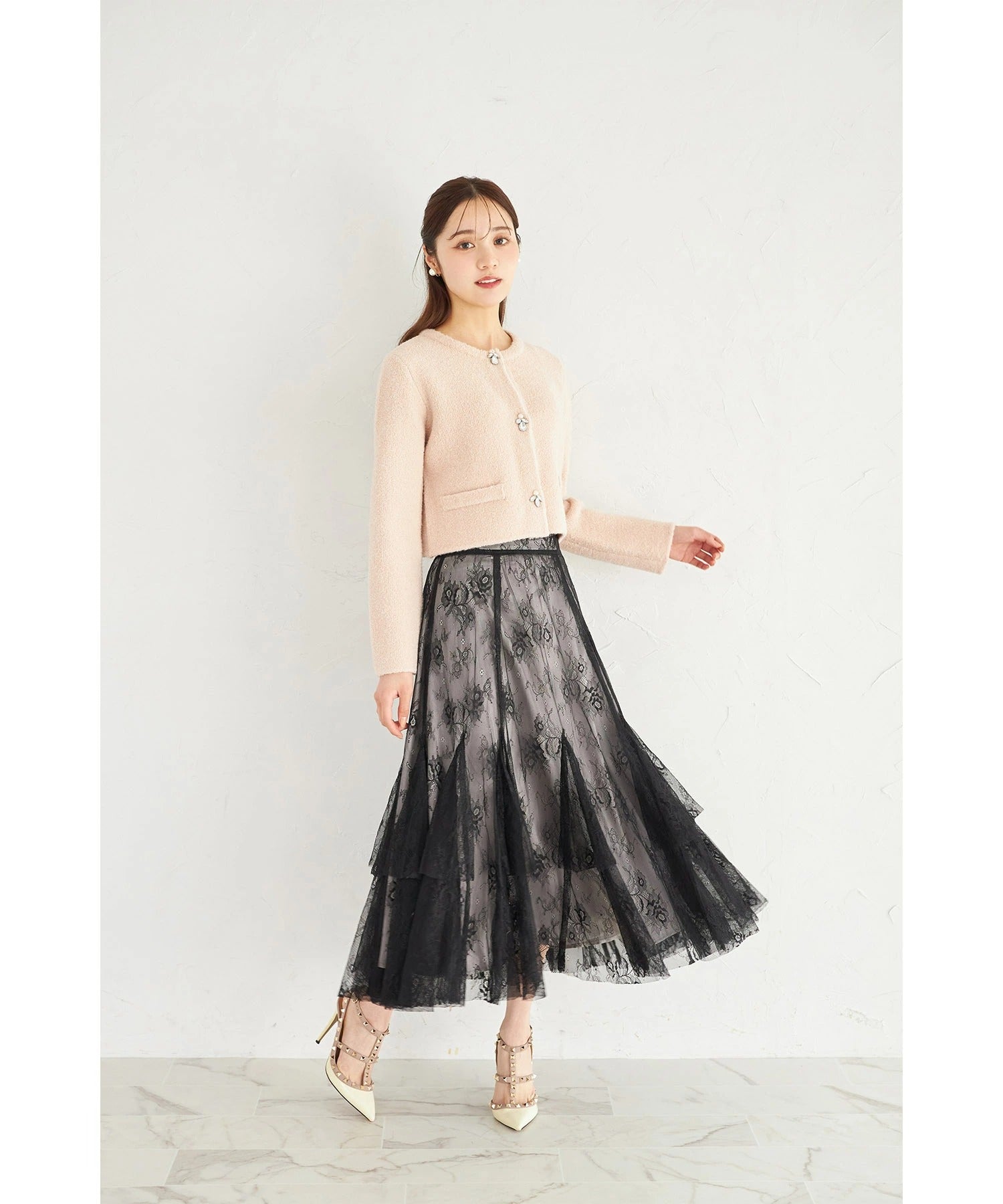 トッコクローゼット tocco closet バックレースアップチュールレースティアードスカート? ブラック