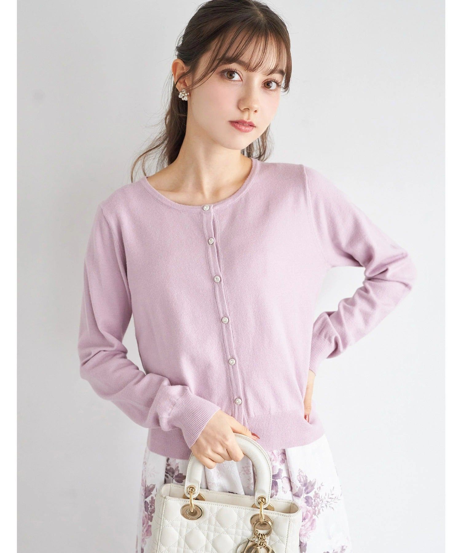 トッコクローゼット tocco closet しっとり保湿シアバター加工＆ハンドウォッシュ♪ビジュー釦ニットカーディガン パープル