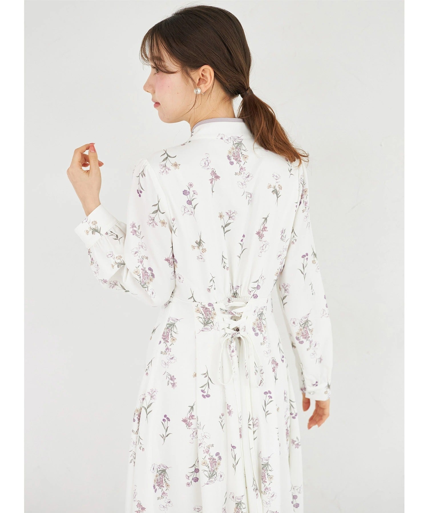 トッコクローゼット tocco closet 配色ライン ボウタイマルチフラワーワンピース パープル