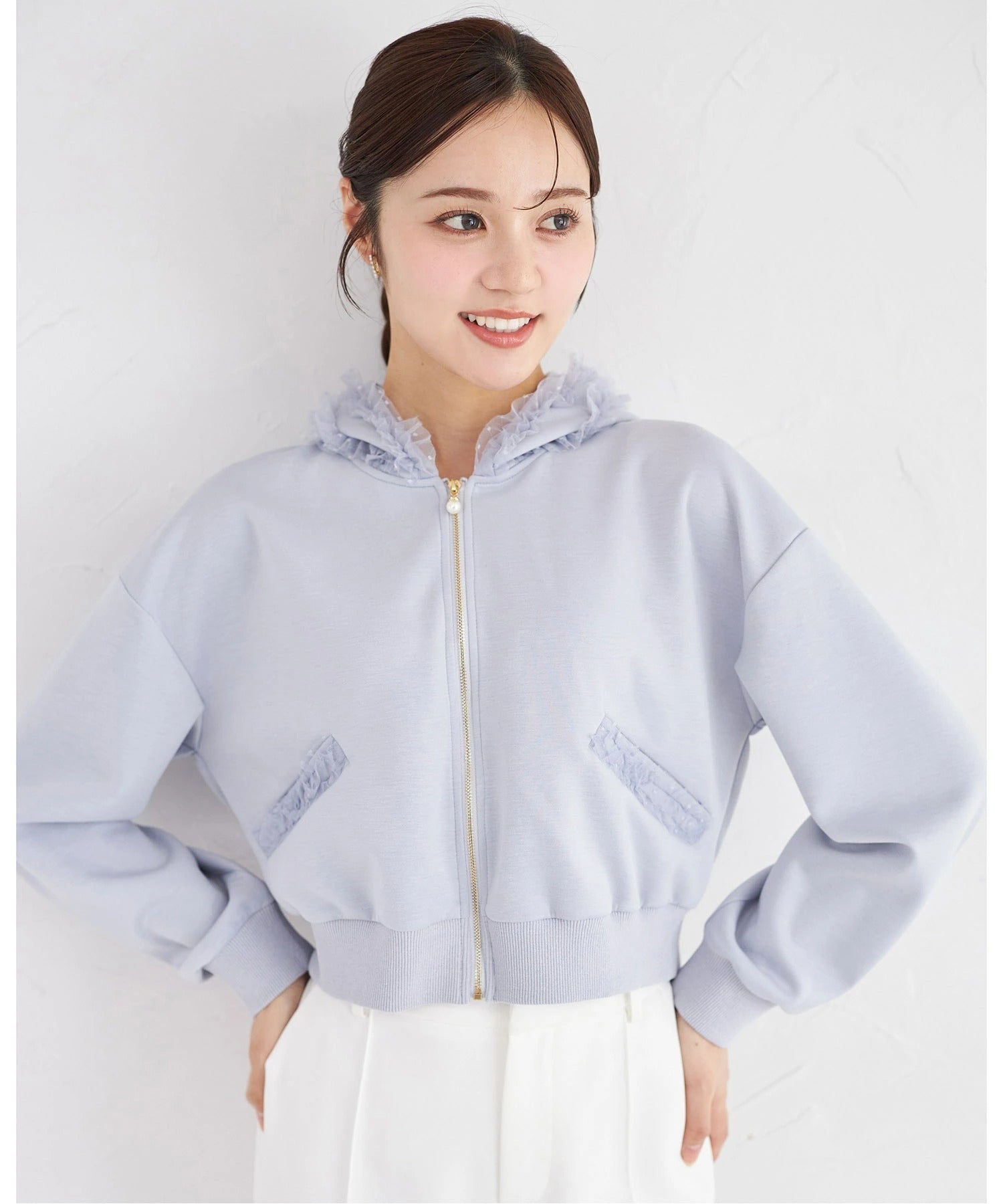 トッコクローゼット tocco closet チュールフリルパーカー ブルー