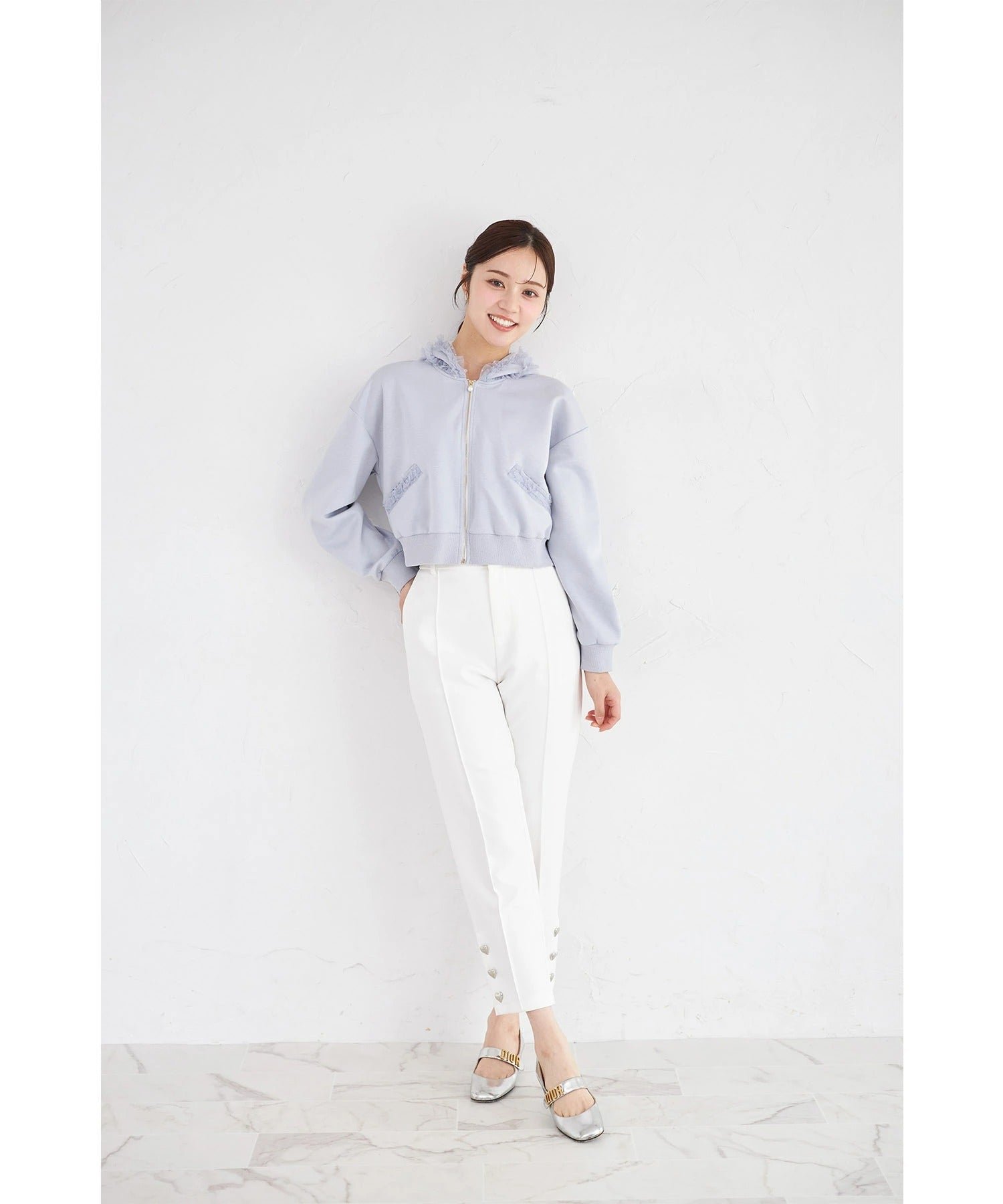 トッコクローゼット tocco closet チュールフリルパーカー ブルー