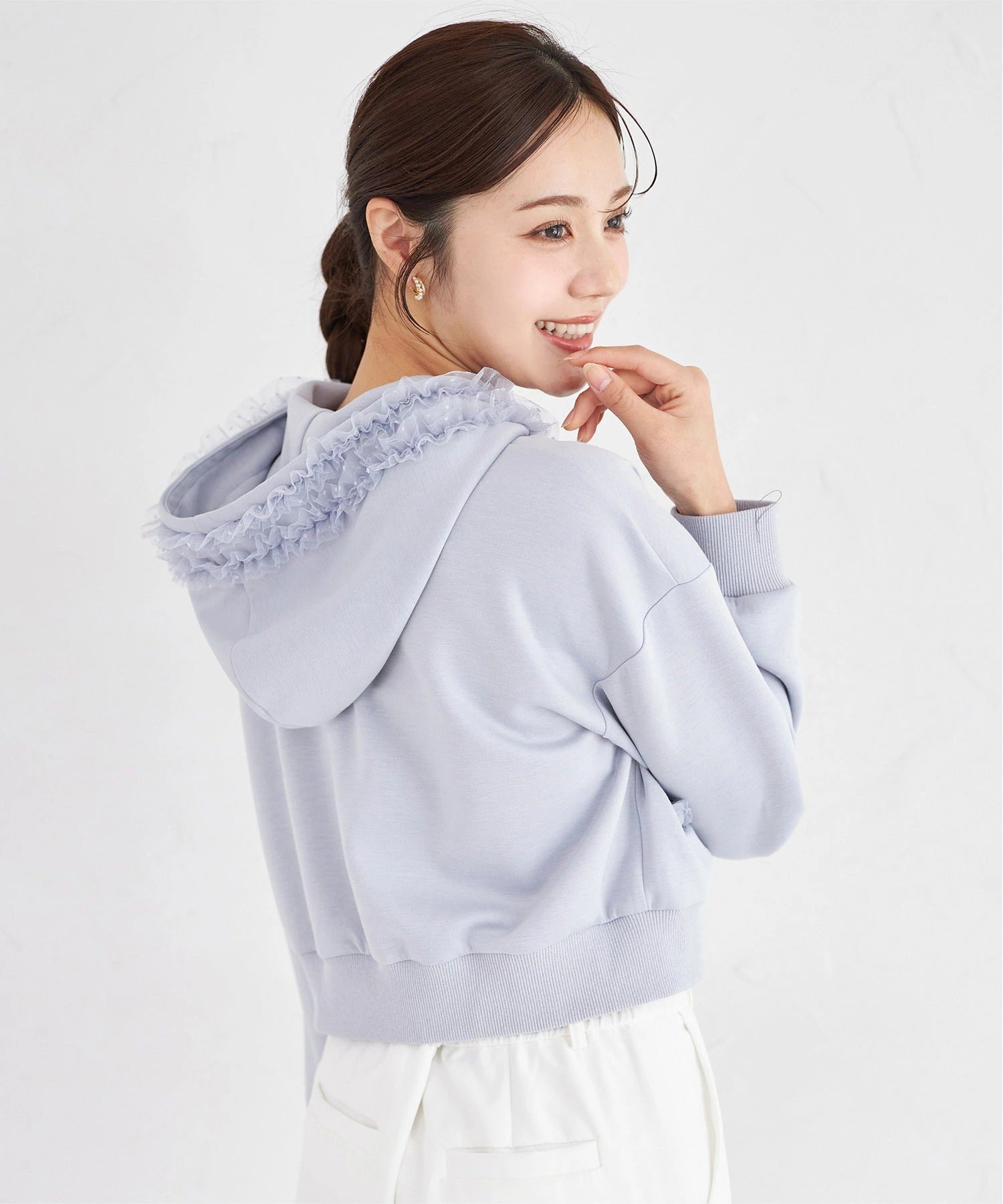 トッコクローゼット tocco closet チュールフリルパーカー ブルー