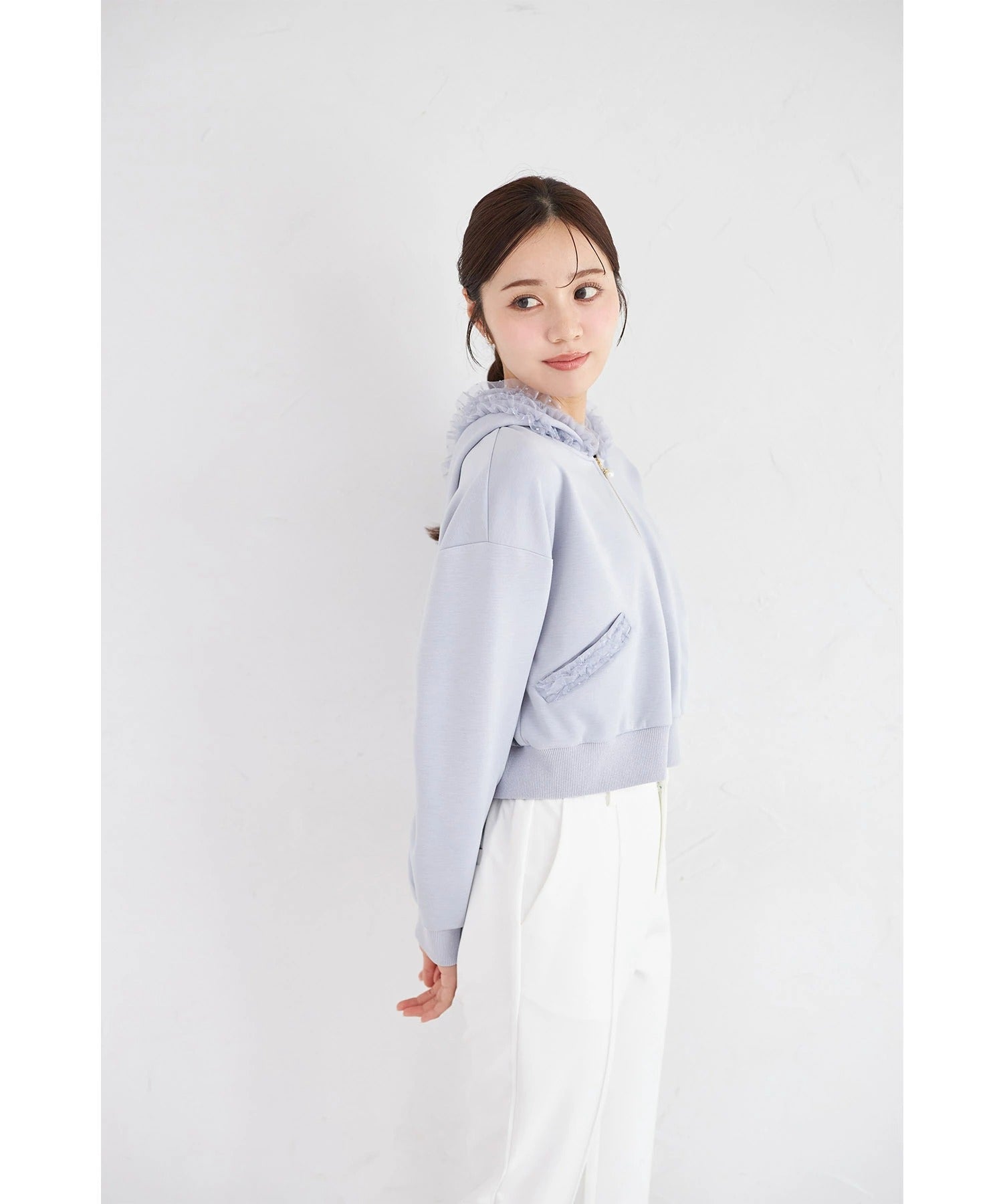 トッコクローゼット tocco closet チュールフリルパーカー ブルー