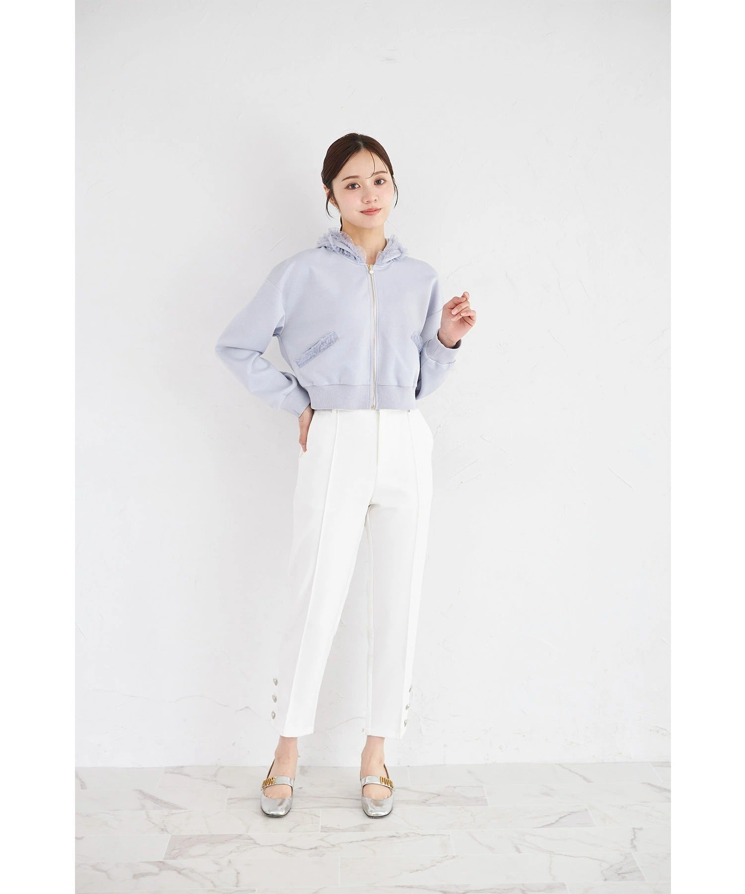 トッコクローゼット tocco closet チュールフリルパーカー ブルー