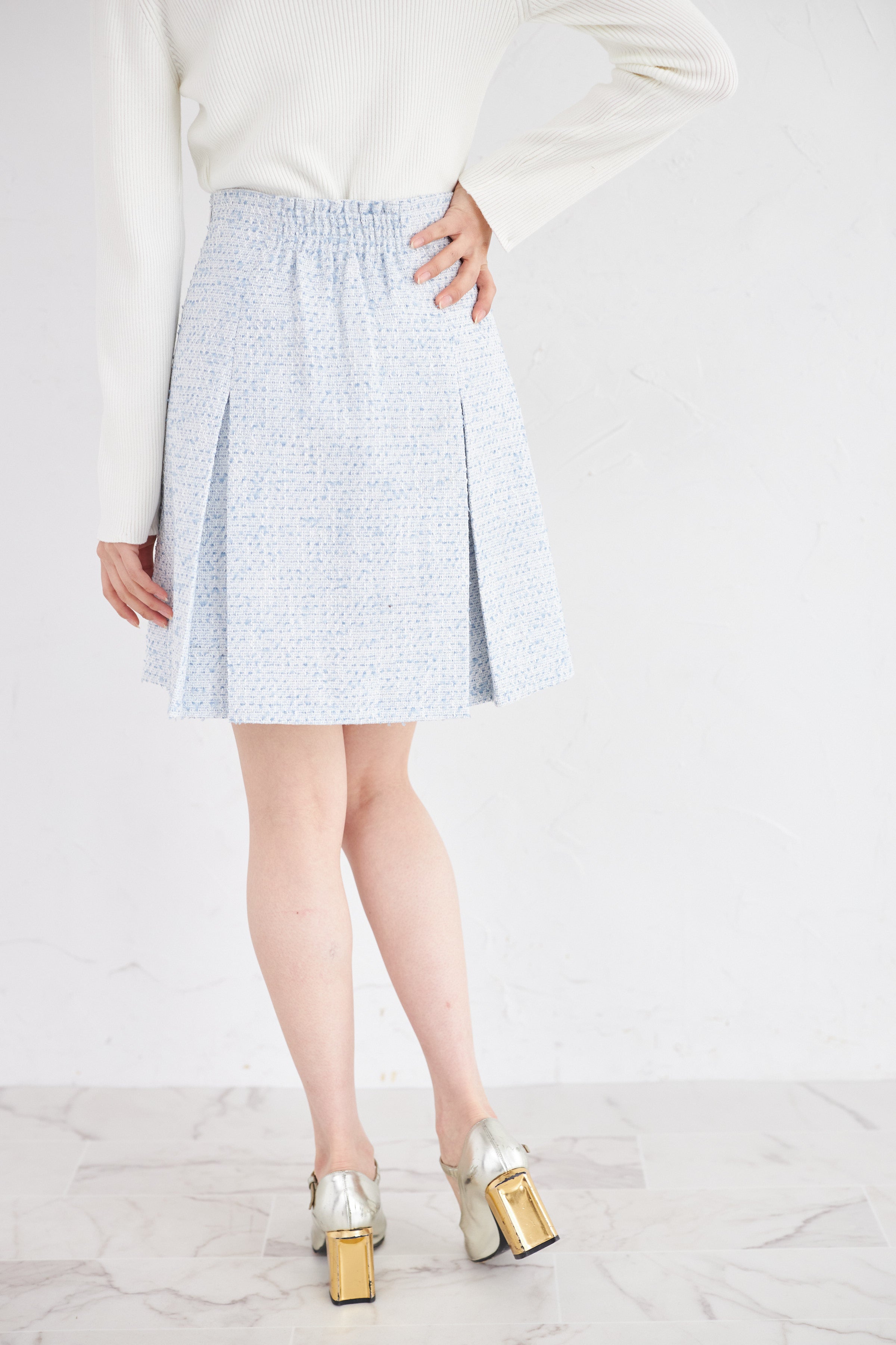 トッコクローゼット tocco closet ツイードタックスカート ブルー