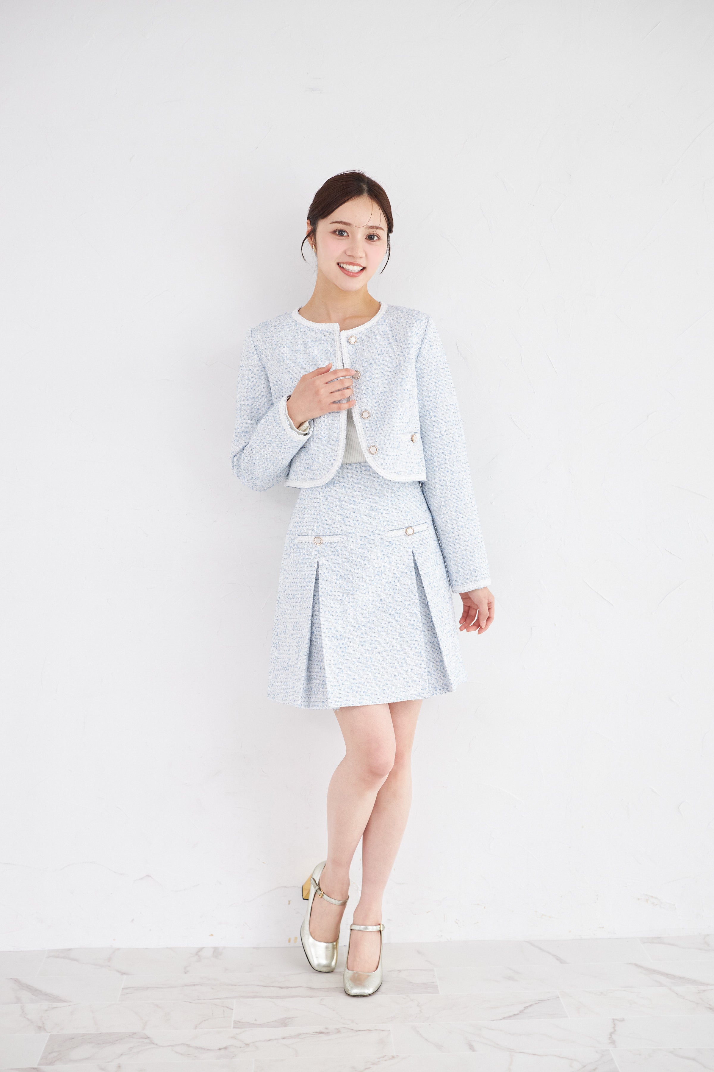 トッコクローゼット tocco closet ツイードタックスカート ブルー