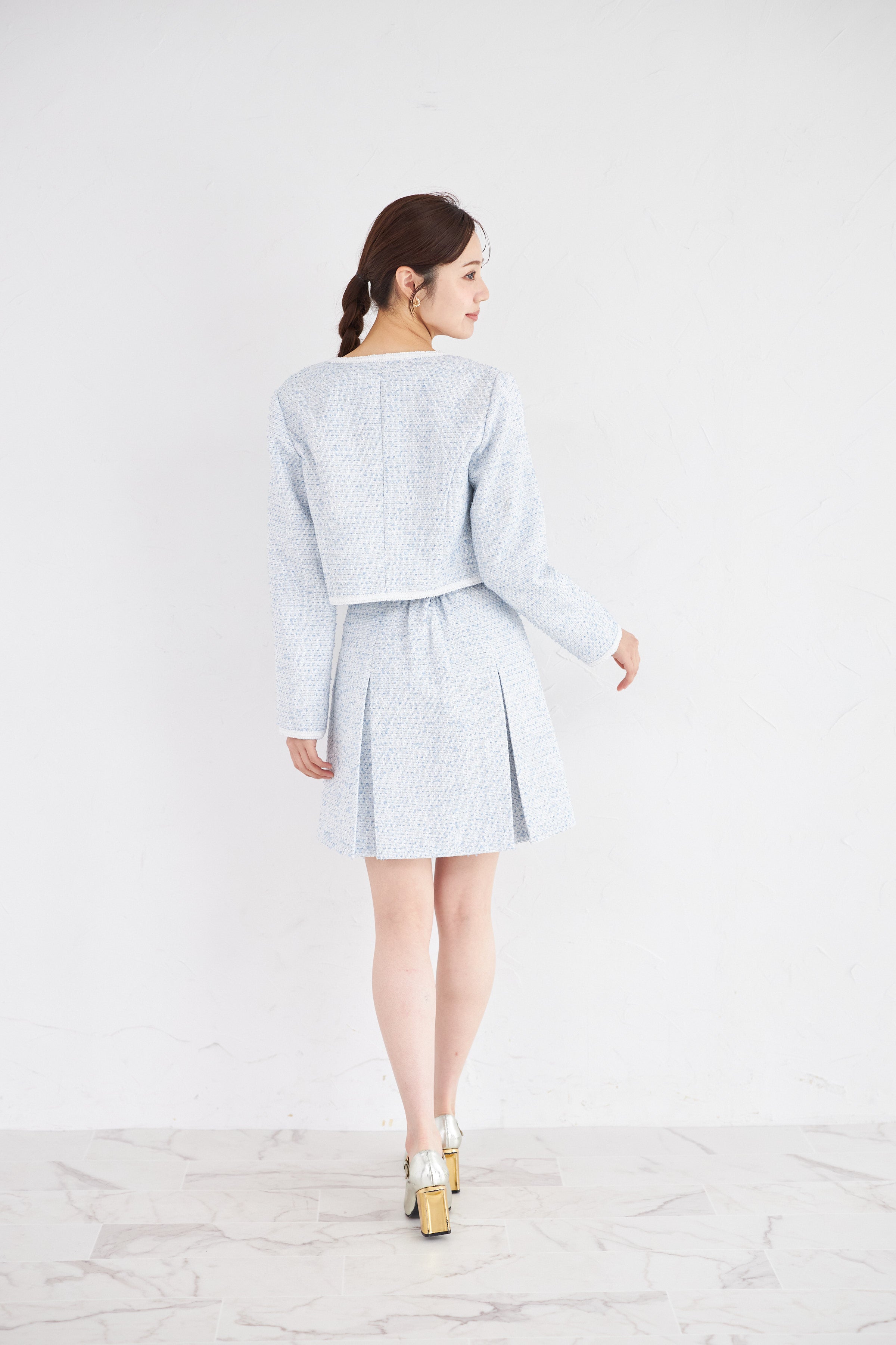 トッコクローゼット tocco closet ツイードタックスカート ブルー