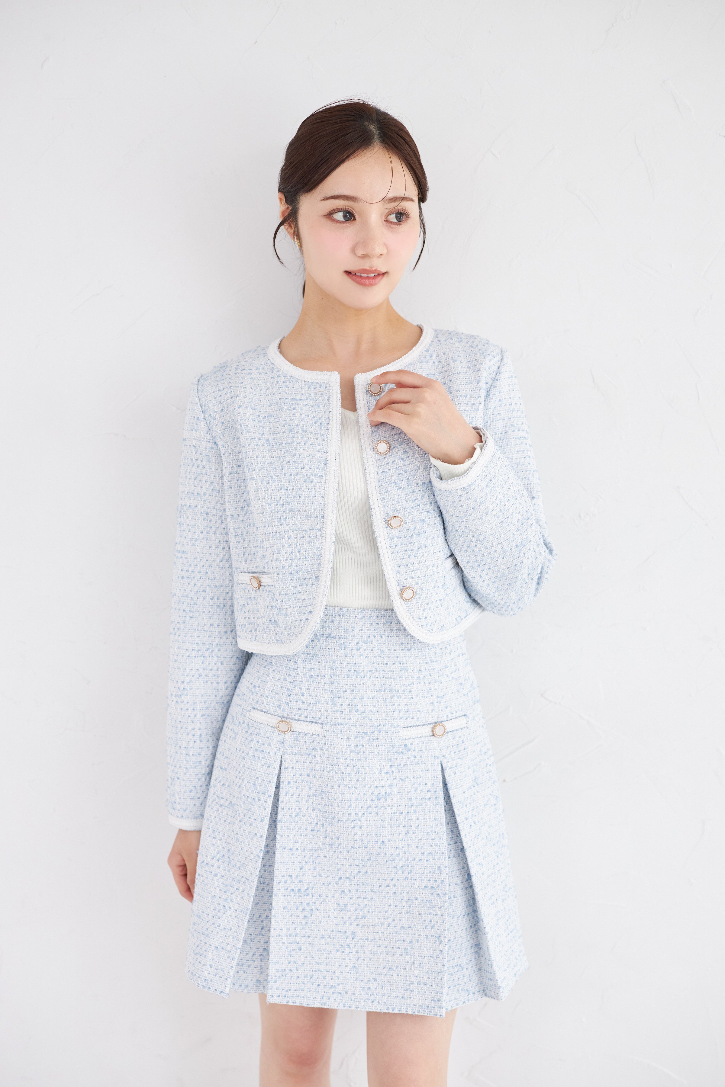 トッコクローゼット tocco closet ツイードタックスカート ブルー