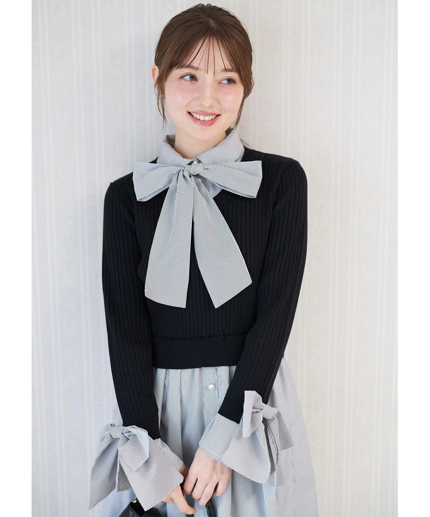 トッコクローゼット tocco closet ニットドッキングシャツワンピース ブラック