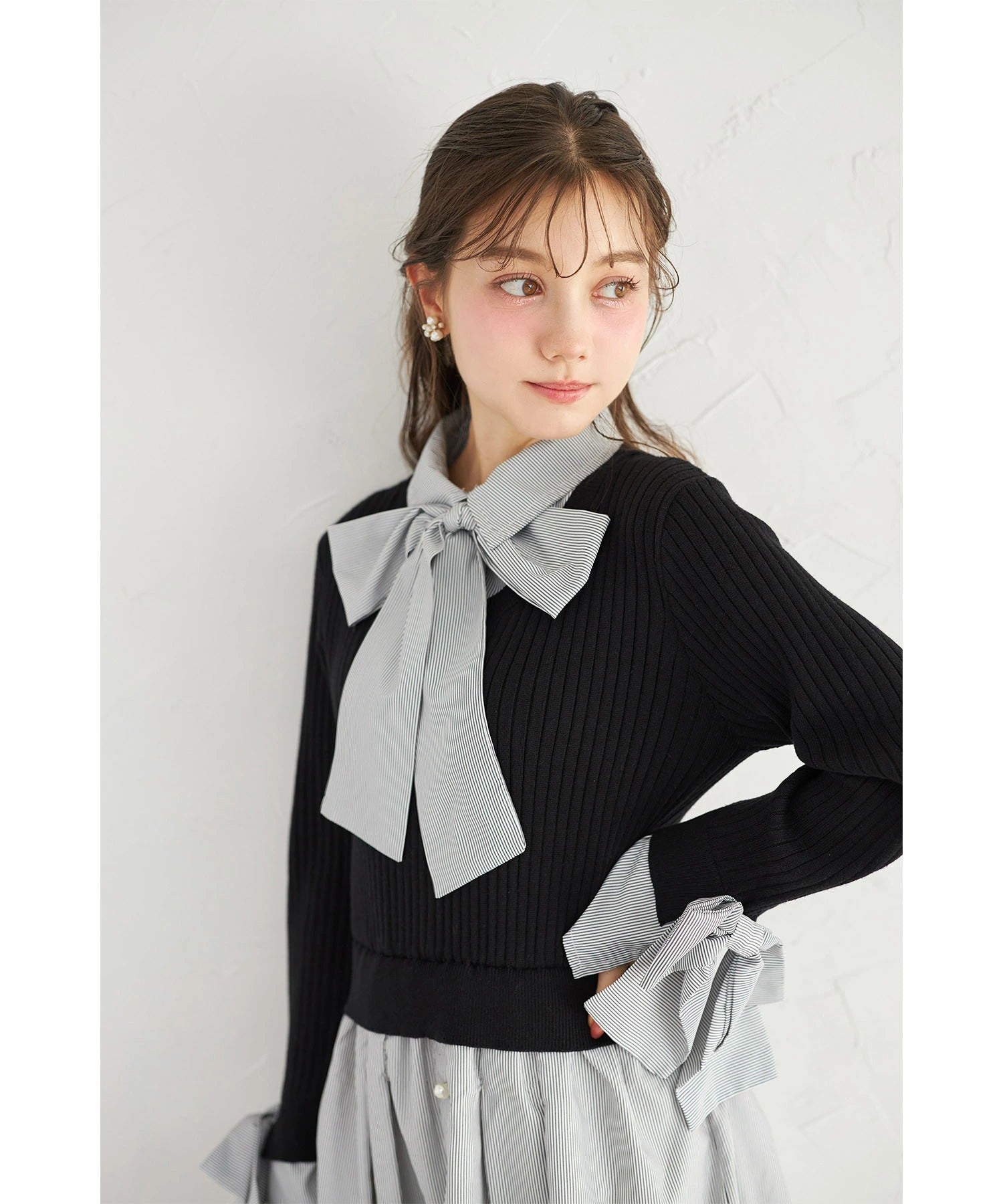 トッコクローゼット tocco closet ニットドッキングシャツワンピース ブラック