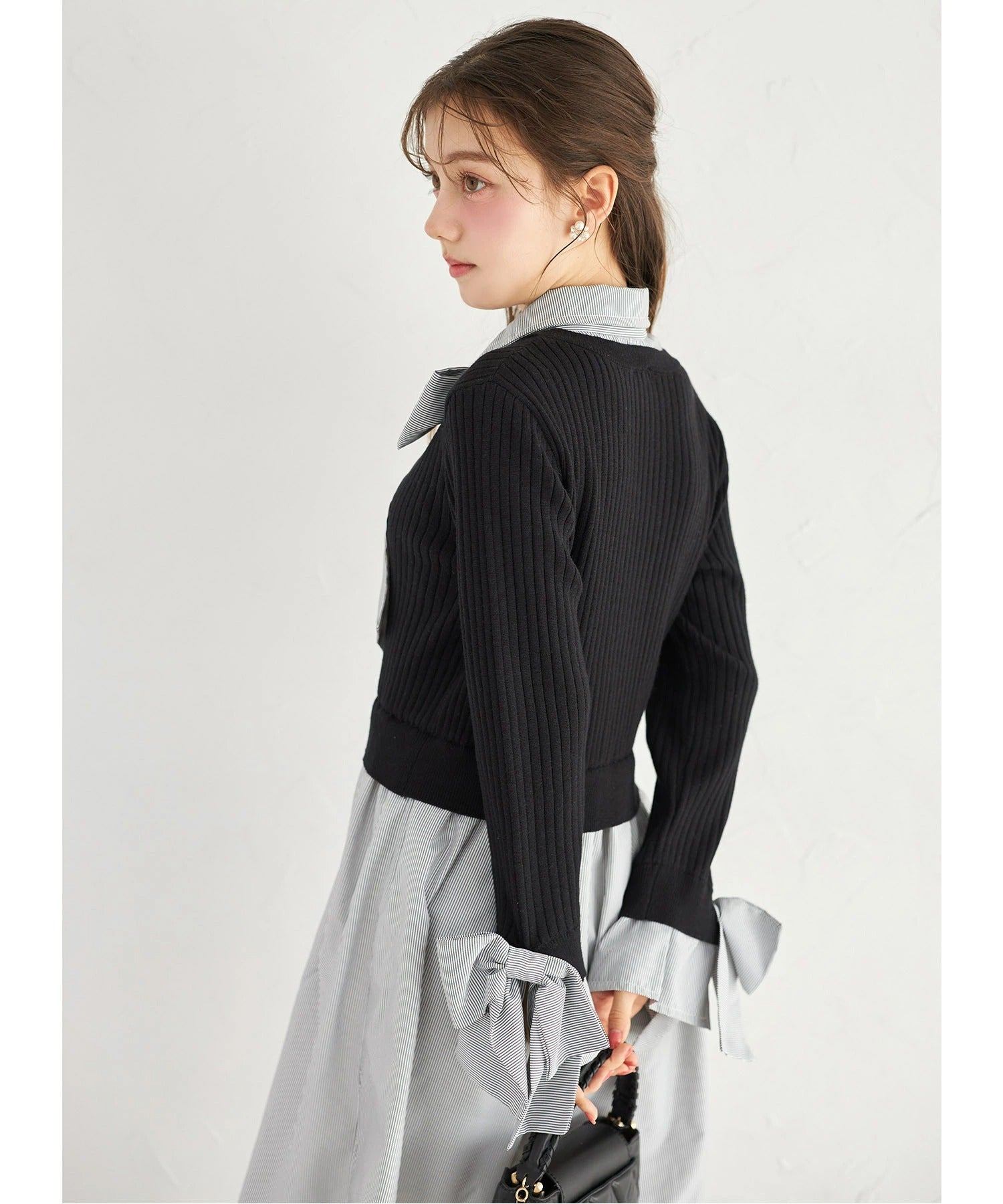 トッコクローゼット tocco closet ニットドッキングシャツワンピース ブラック