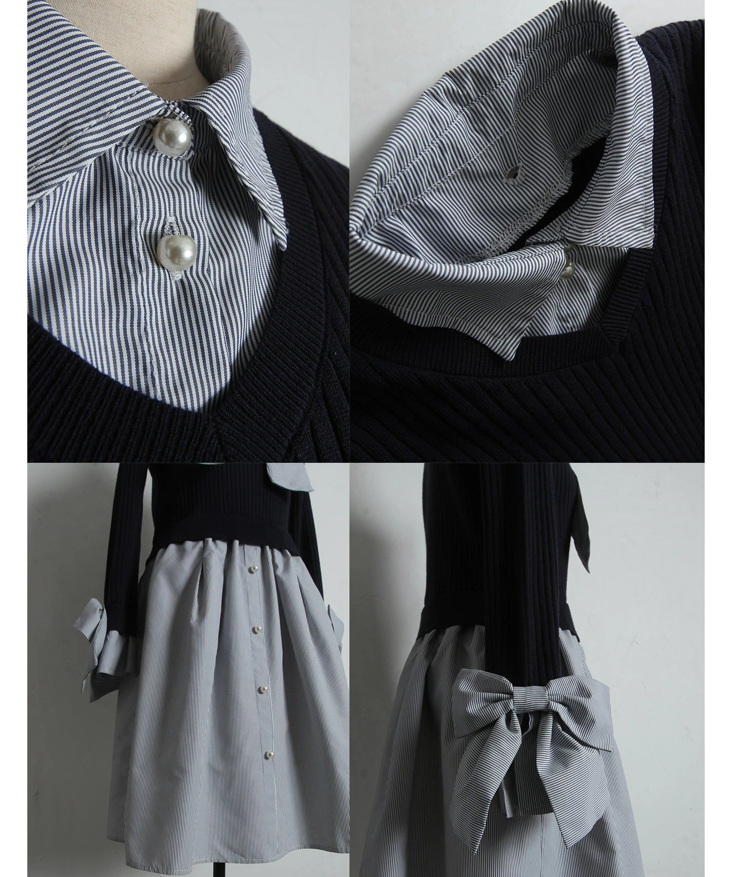 トッコクローゼット tocco closet ニットドッキングシャツワンピース ブラック