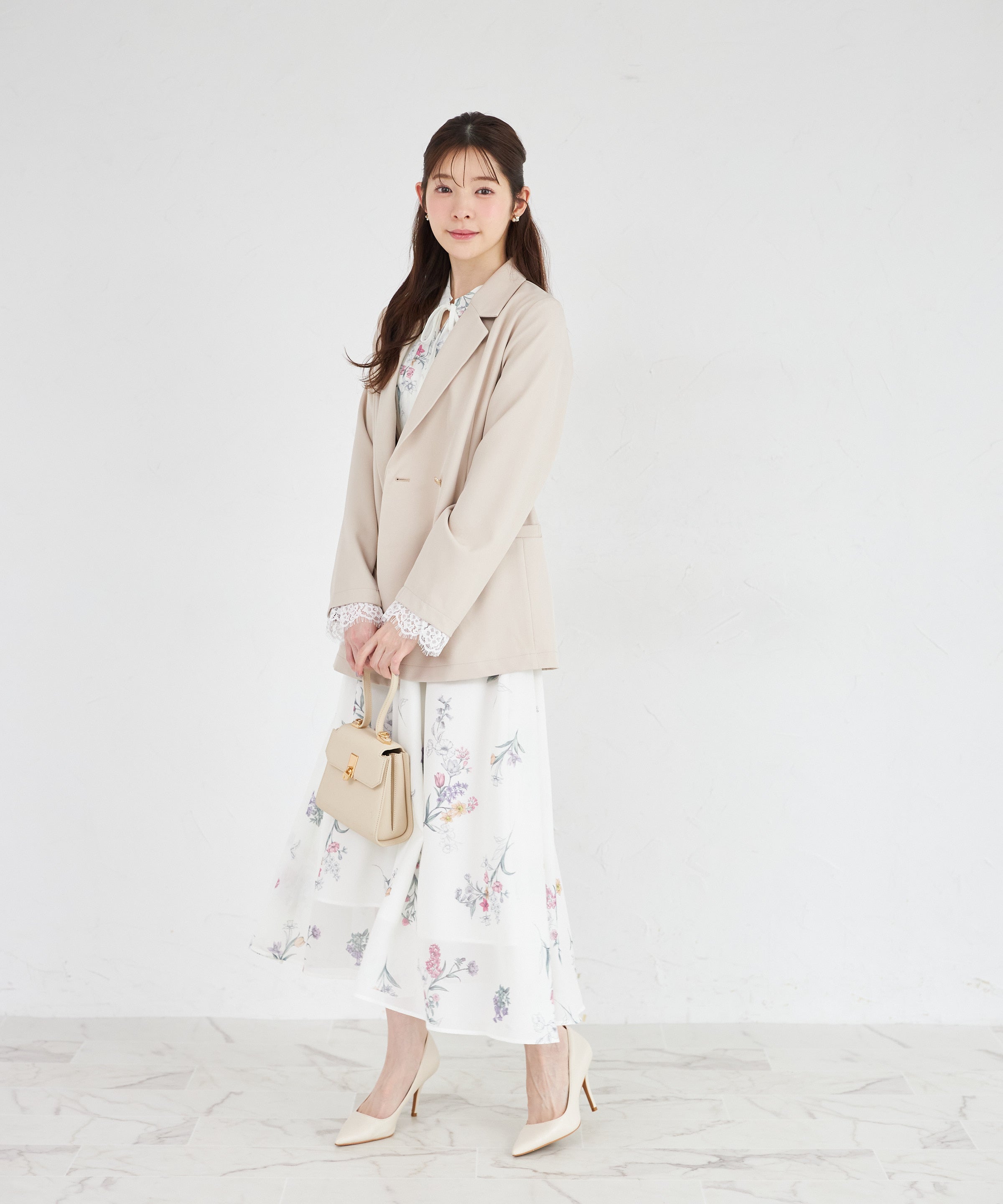 トッコクローゼット tocco closet 袖口レース付きハート釦ジャケット ベージュ