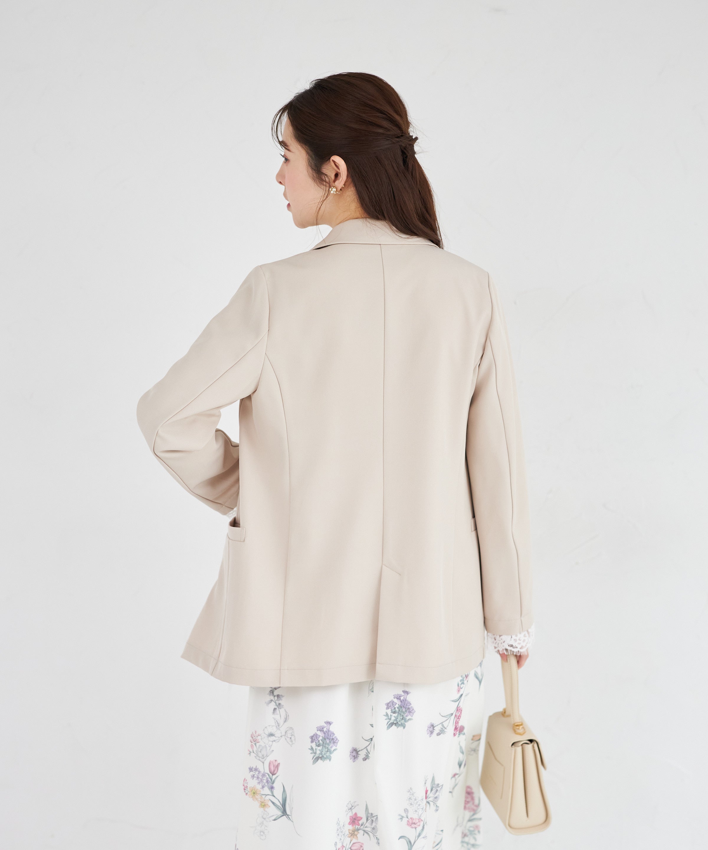 トッコクローゼット tocco closet 袖口レース付きハート釦ジャケット ベージュ