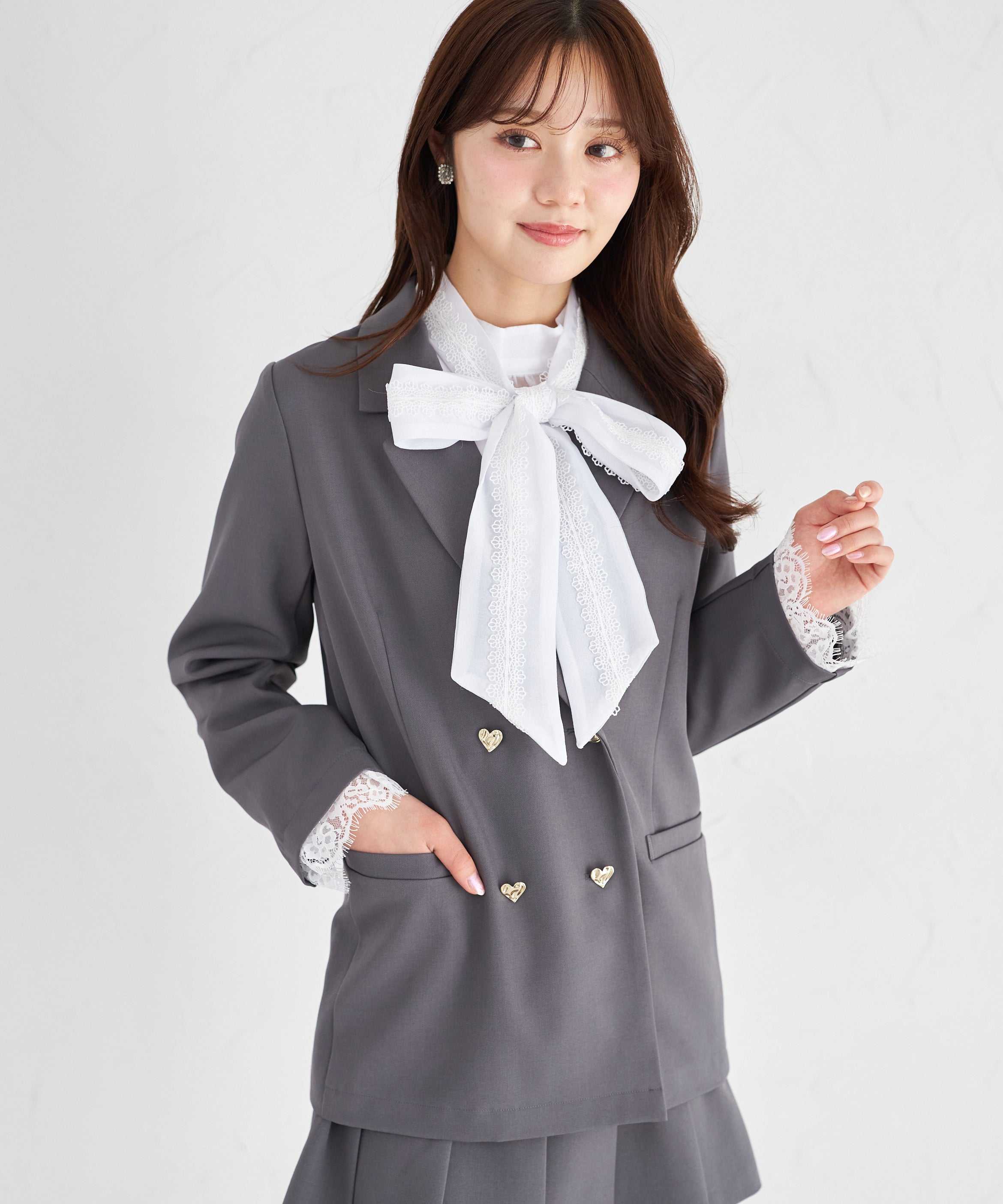 トッコクローゼット tocco closet 2WAYレースボウタイリボン付きシアーブラウス ホワイト