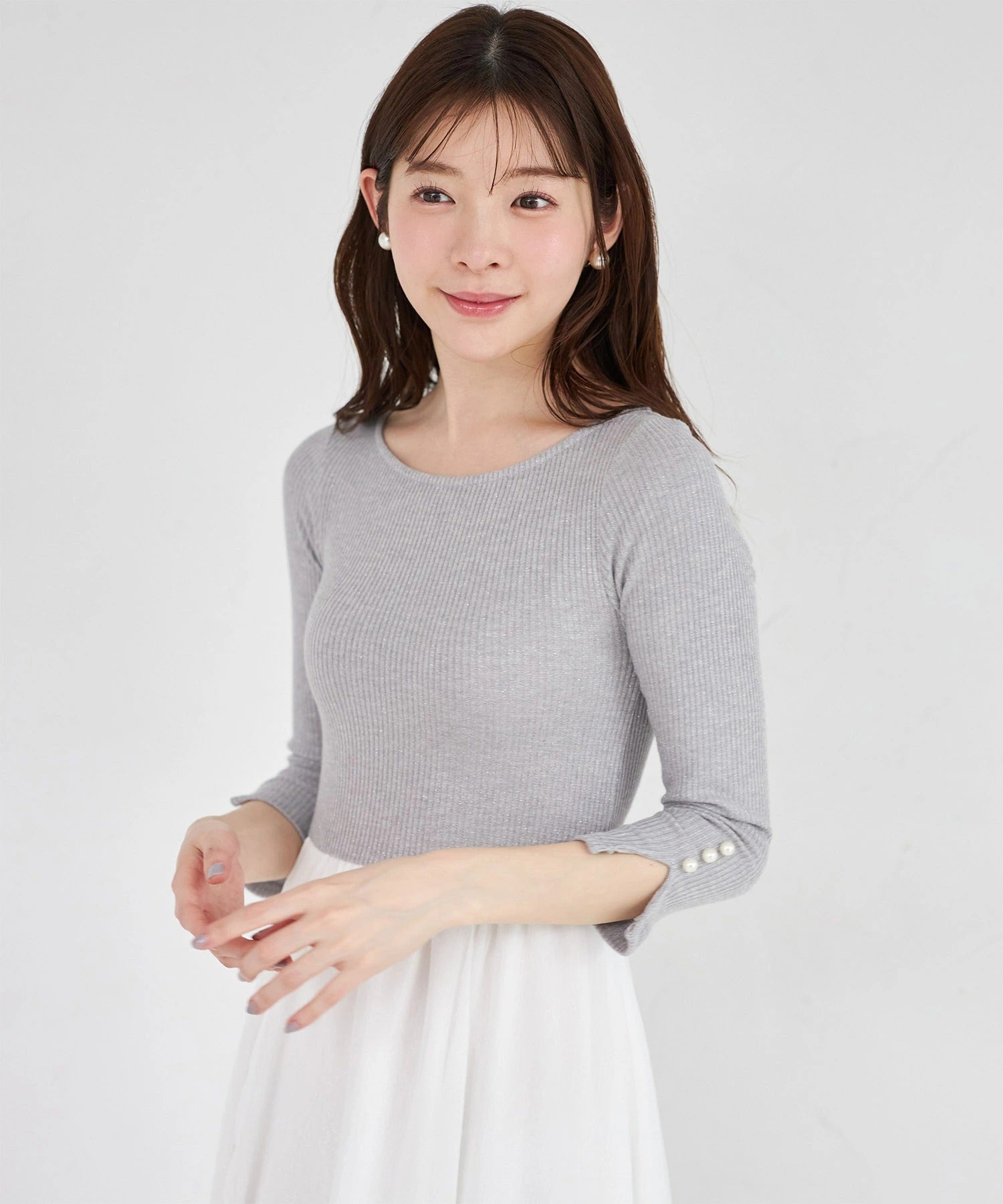 トッコクローゼット tocco closet ラメリブカットソー×イレヘムレイヤードラメシフォンドッキングワンピース グレー