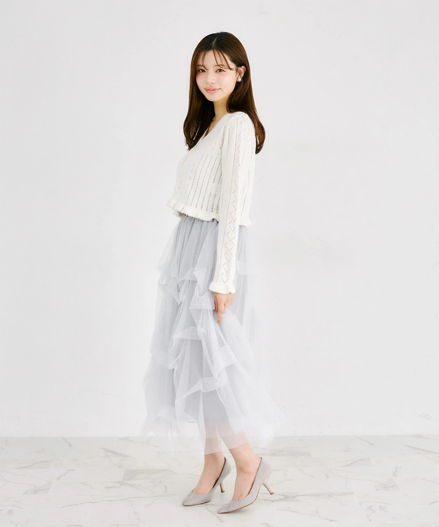 トッコクローゼット tocco closet チュールタックバルーンスカート グレー