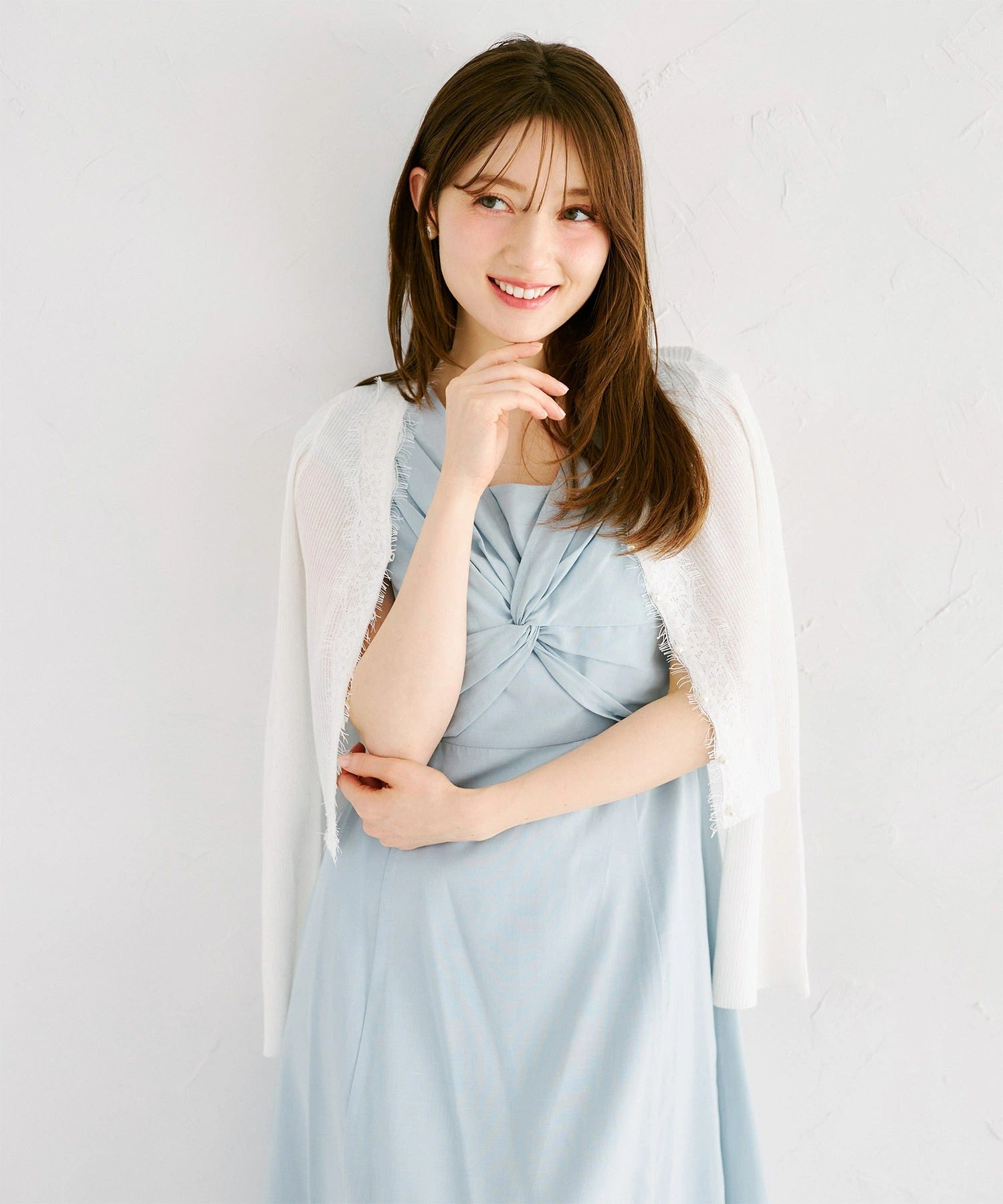 トッコクローゼット tocco closet スパンコール入りレース装飾リブニットカーディガン ホワイト