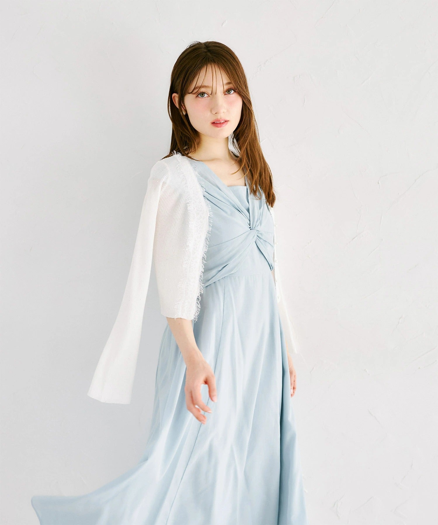 トッコクローゼット tocco closet スパンコール入りレース装飾リブニットカーディガン ホワイト