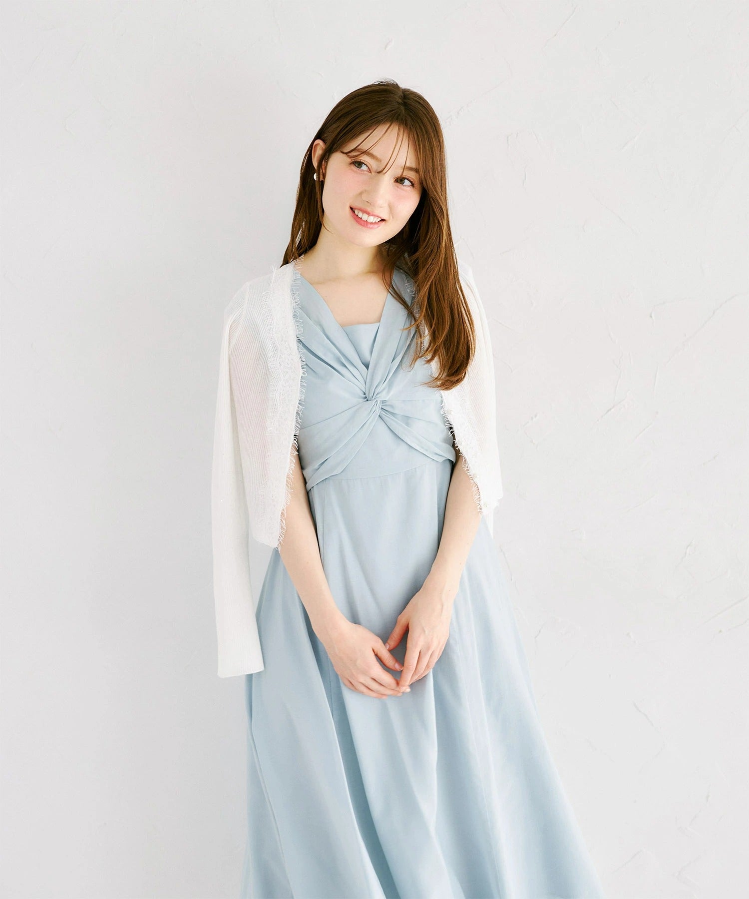 トッコクローゼット tocco closet スパンコール入りレース装飾リブニットカーディガン ホワイト