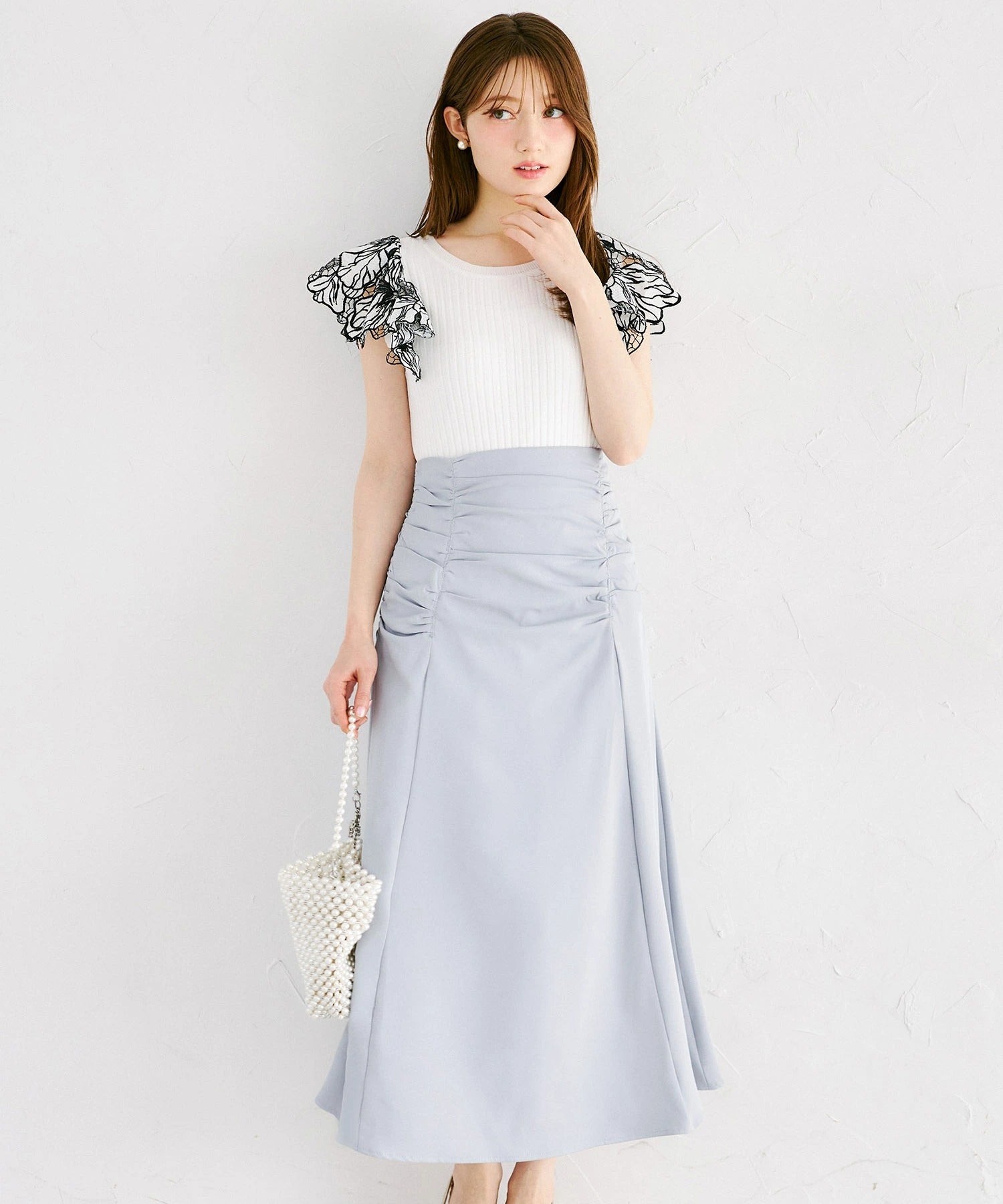 トッコクローゼット tocco closet サイドギャザー切り替えマーメイドスカート ブルー