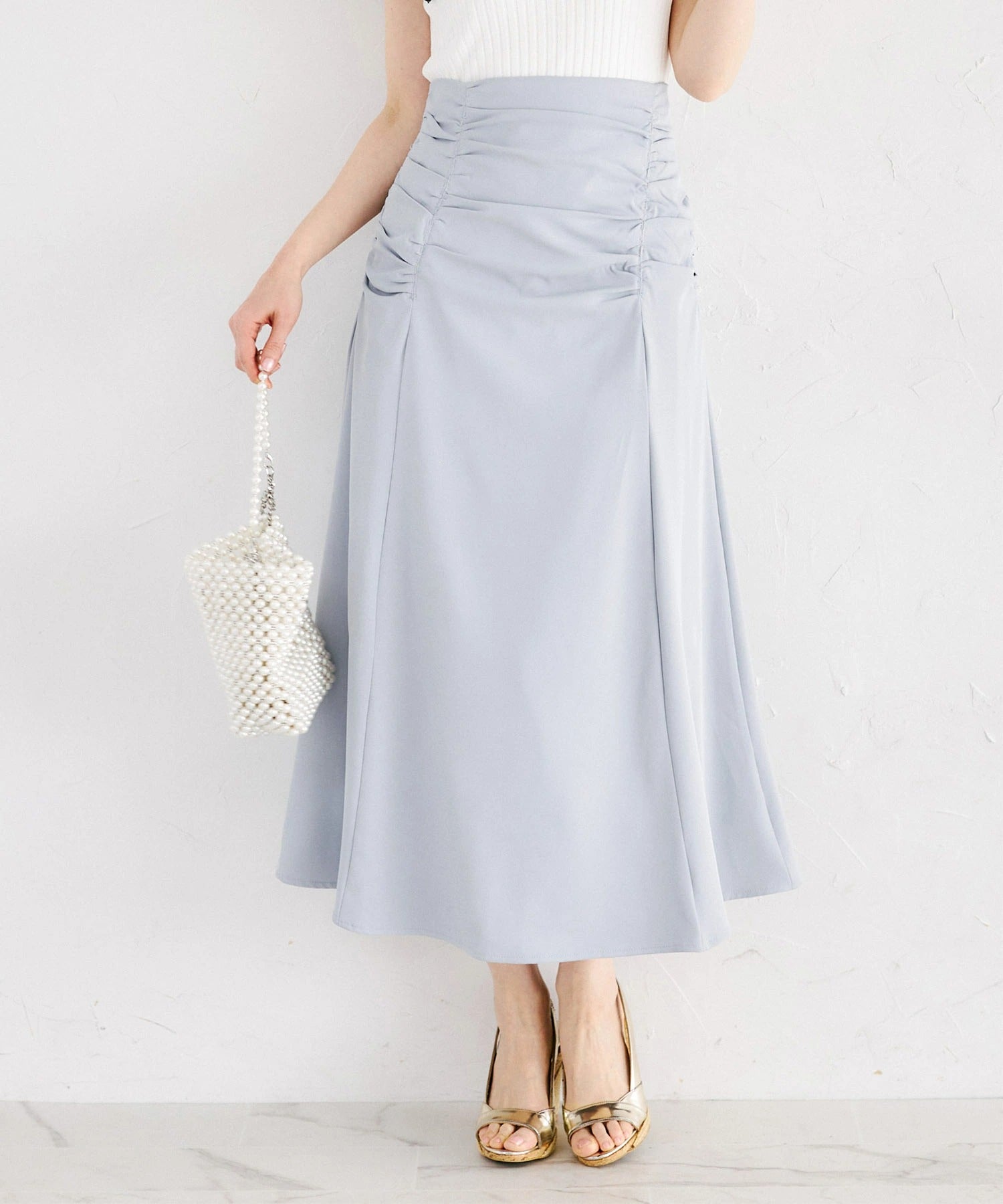 トッコクローゼット tocco closet サイドギャザー切り替えマーメイドスカート ブルー