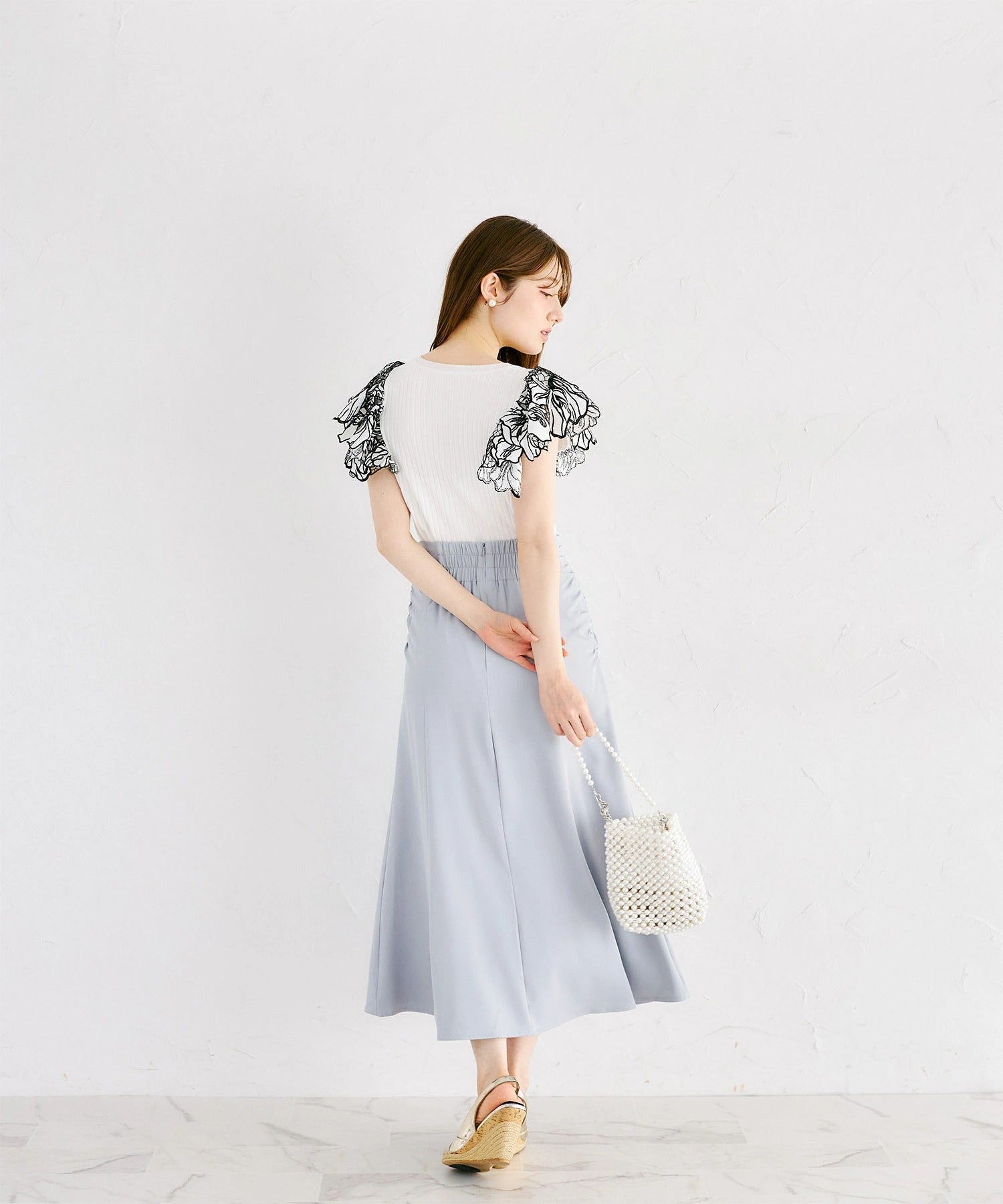 トッコクローゼット tocco closet サイドギャザー切り替えマーメイドスカート ブルー
